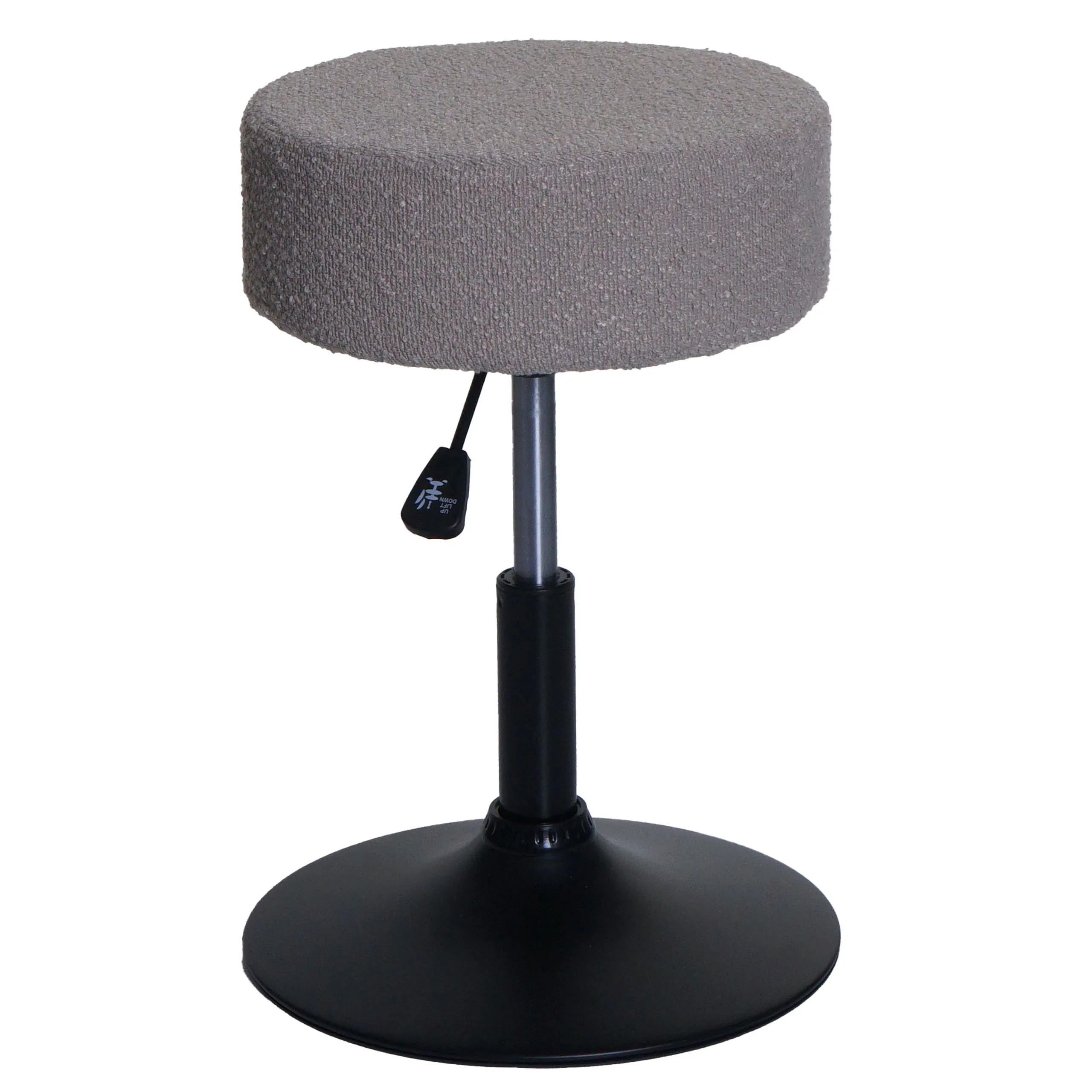 Hocker höhenverstellbar und drehbar | Sitzhöhe 45-57cm | Durchmesser 37cm | Stoff Bouclé | Taupe | Sitzhocker Schminkhocker