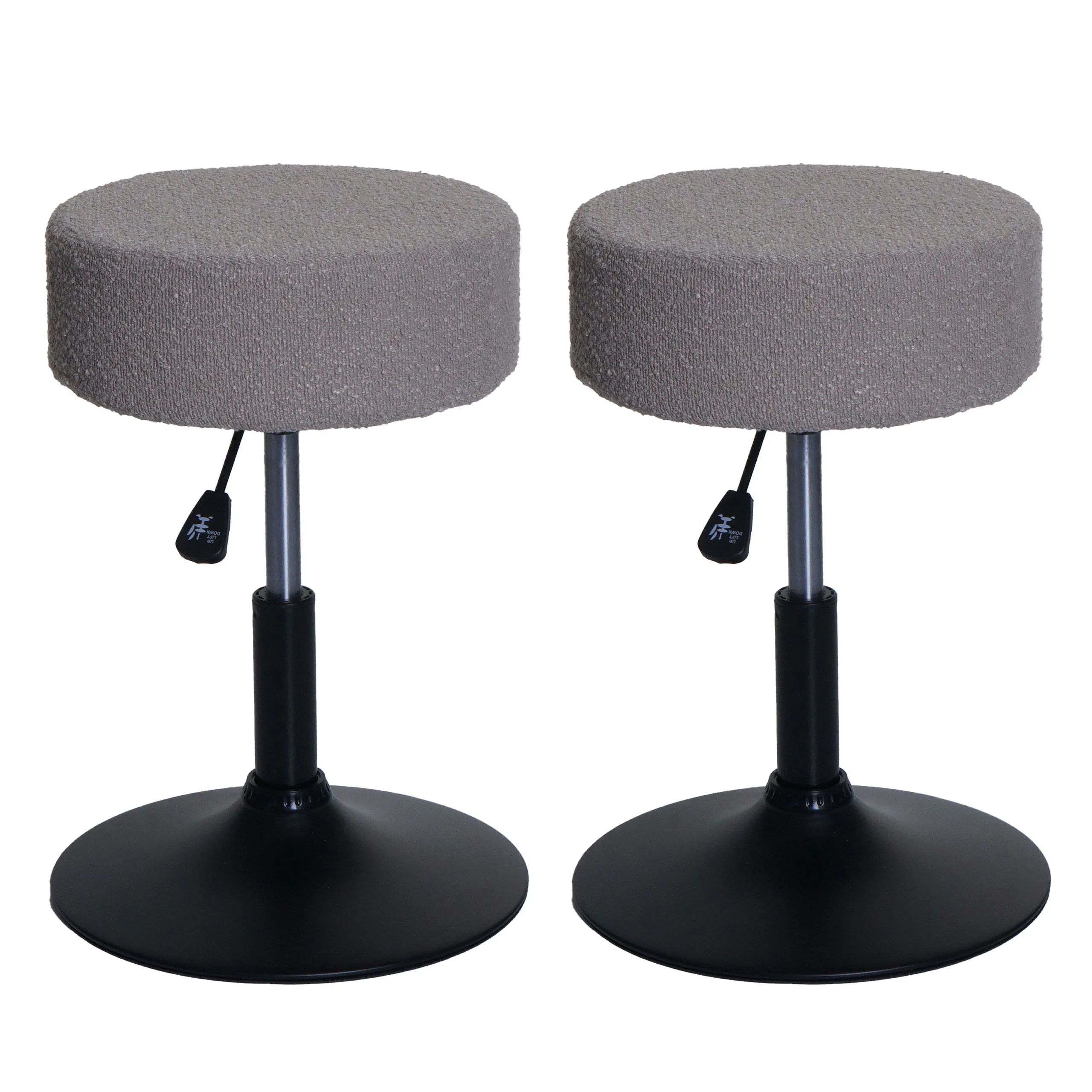 2er-Set Hocker höhenverstellbar und drehbar | Sitzhöhe 45-57cm | Durchmesser 37cm | Stoff Bouclé | Taupe | Sitzhocker Schminkhocker