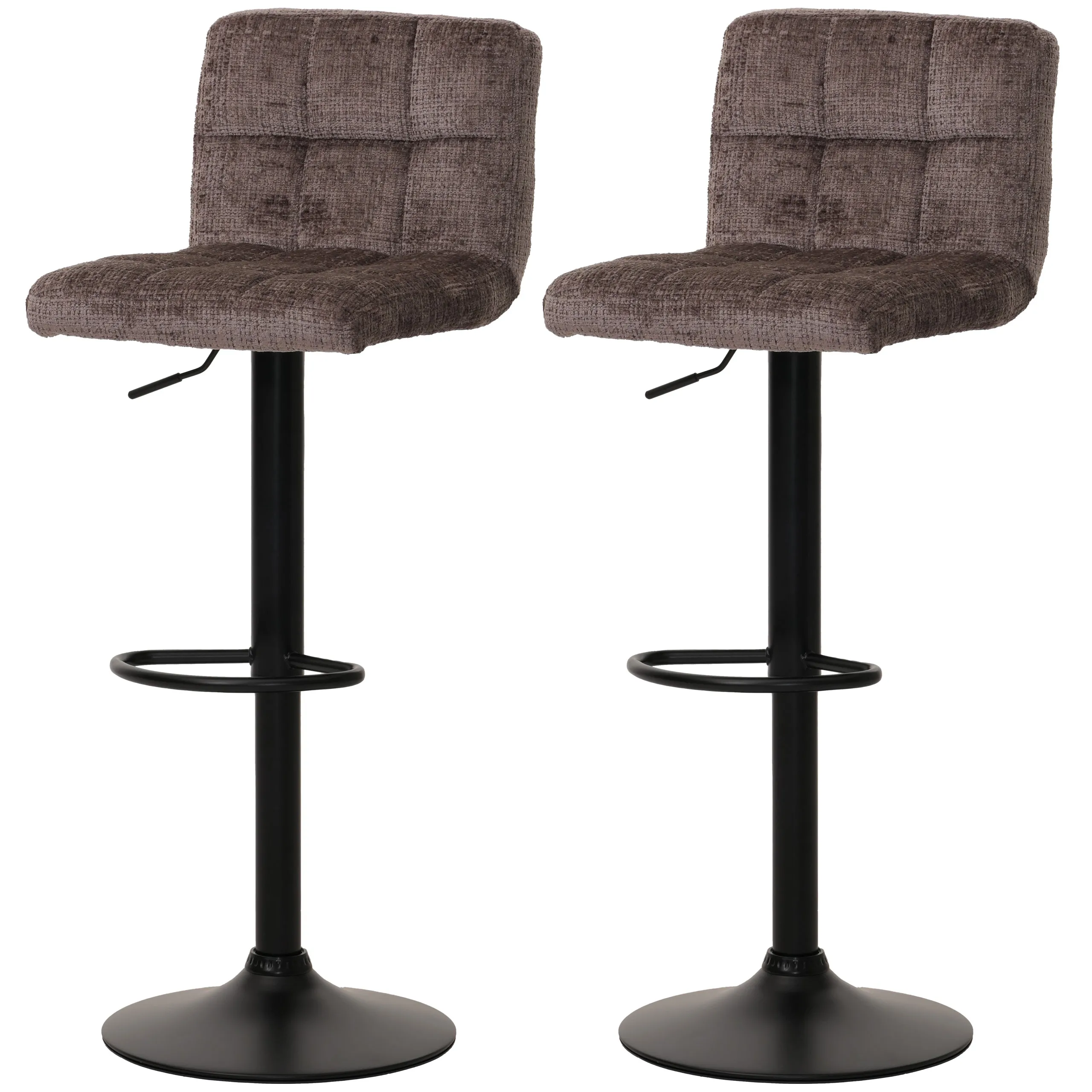 2er-Set Barhocker gepolstert mit Lehne | Sitzhöhe 63-83cm | höhenverstellbar drehbar | Stoff Chenille | Braun| Tresenhocker Barstuhl