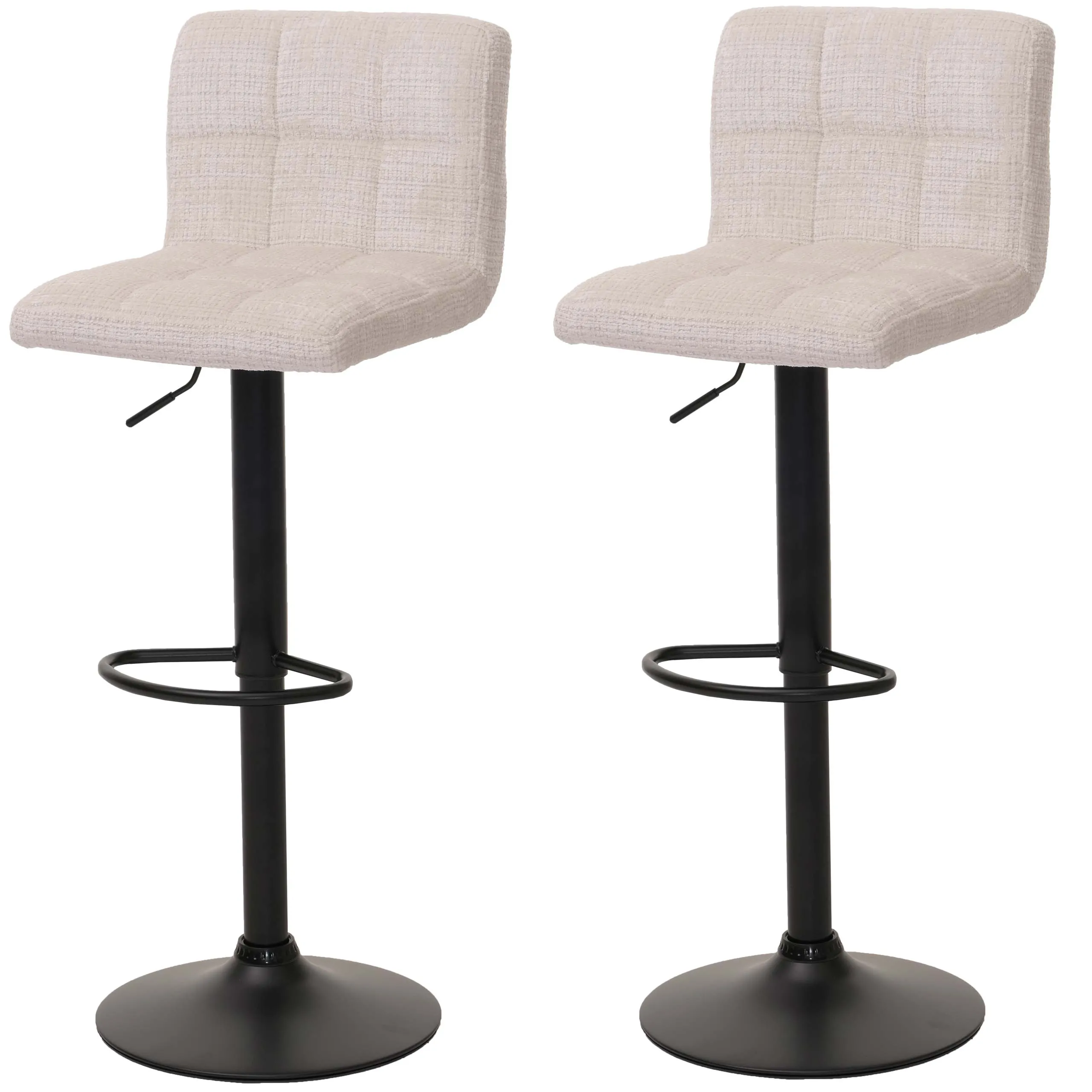 2er-Set Barhocker gepolstert mit Lehne | Sitzhöhe 63-83cm | höhenverstellbar drehbar | Stoff Chenille | Creme-Beige| Tresenhocker Barstuhl