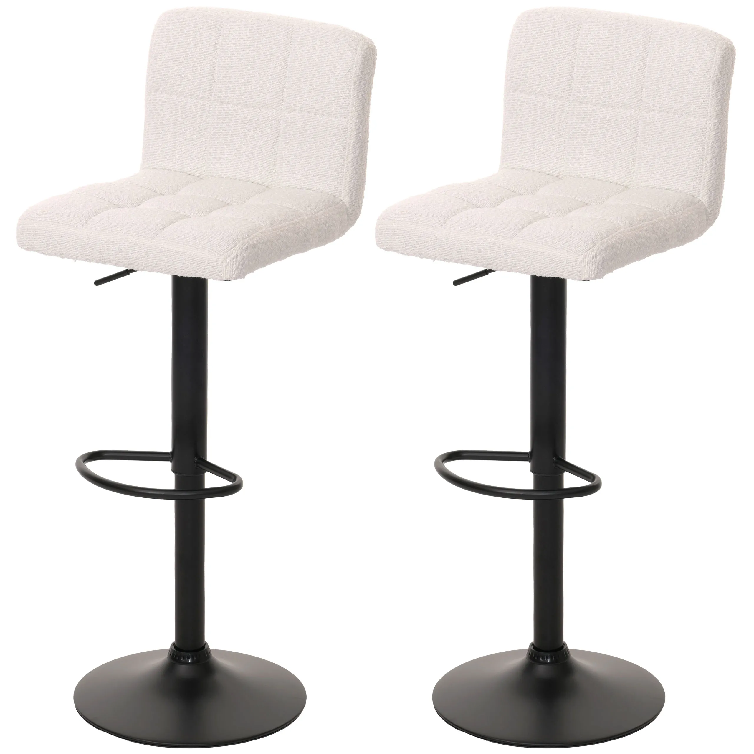 2er-Set Barhocker gepolstert mit Lehne | Sitzhöhe 63-83cm | höhenverstellbar drehbar | Stoff Boucle | Weiß| Tresenhocker Barstuhl