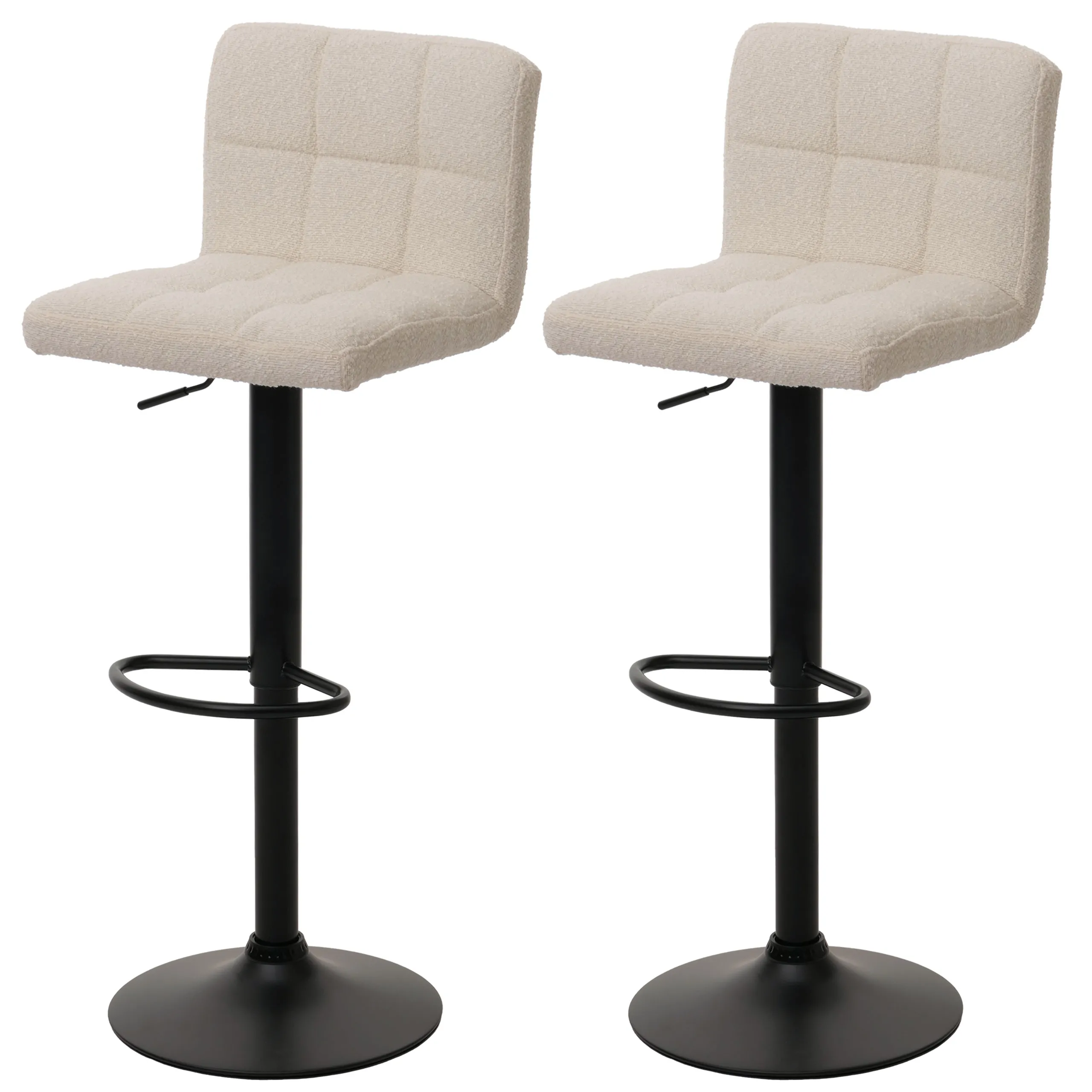 2er-Set Barhocker gepolstert mit Lehne | Sitzhöhe 63-83cm | höhenverstellbar drehbar | Stoff Boucle | Creme-Beige| Tresenhocker Barstuhl
