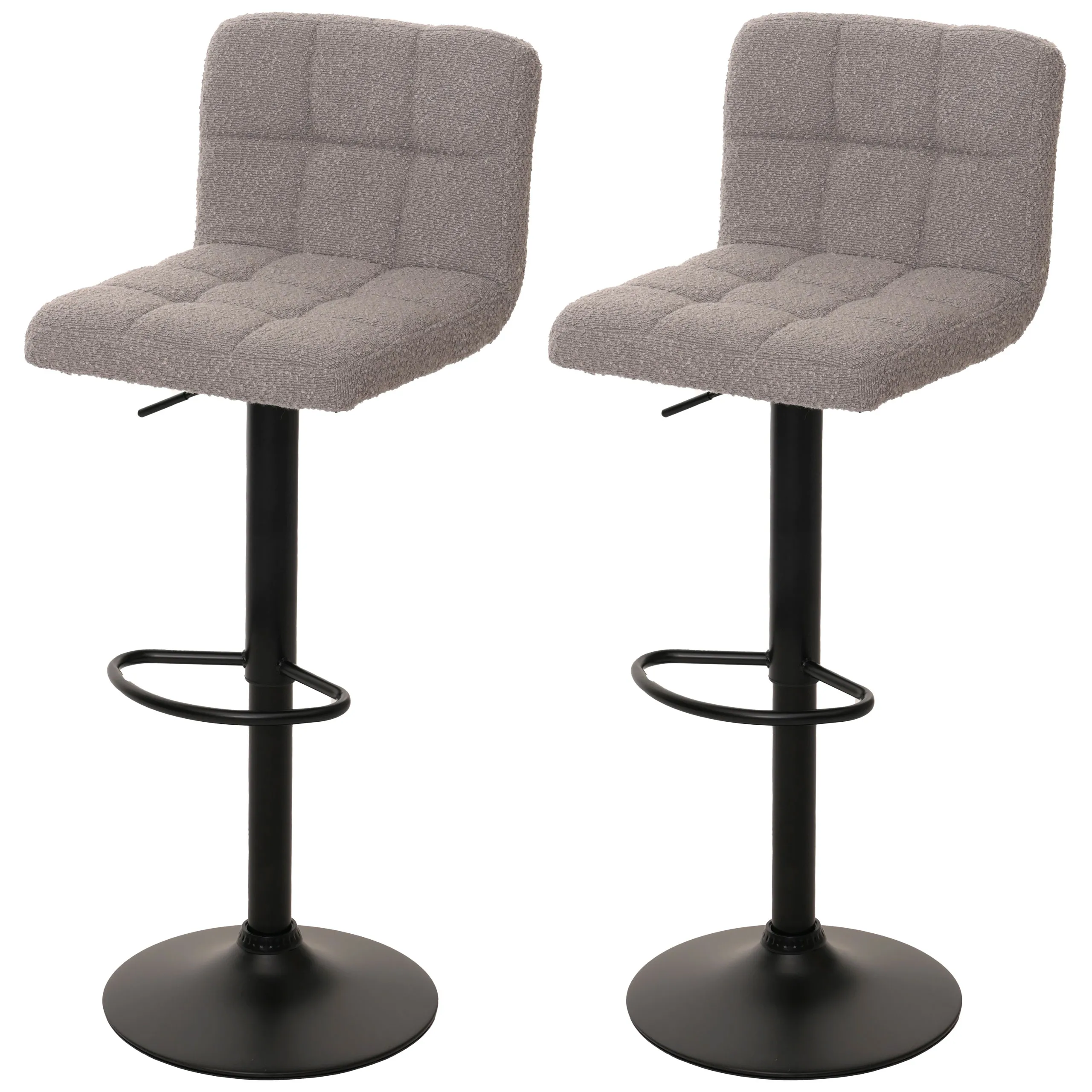 2er-Set Barhocker gepolstert mit Lehne | Sitzhöhe 63-83cm | höhenverstellbar drehbar | Stoff Boucle | Grau| Tresenhocker Barstuhl