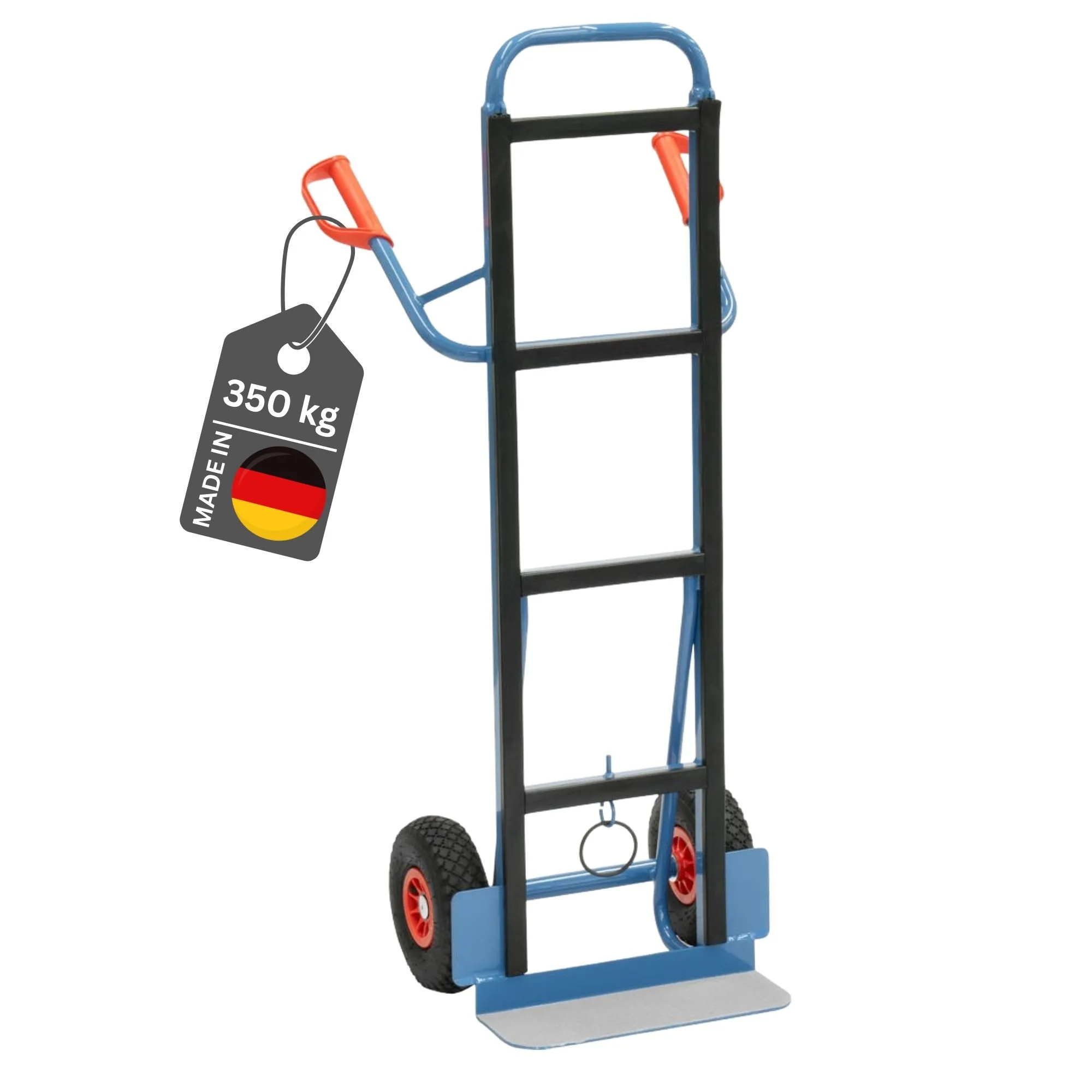 Fetra Hohe Gerätekarre zum Transport von Kühlschränken, Spül- & Waschmaschinen mit Gummiauflage & Luftbereifung | Traglast 350kg | Made in Germany | Blau