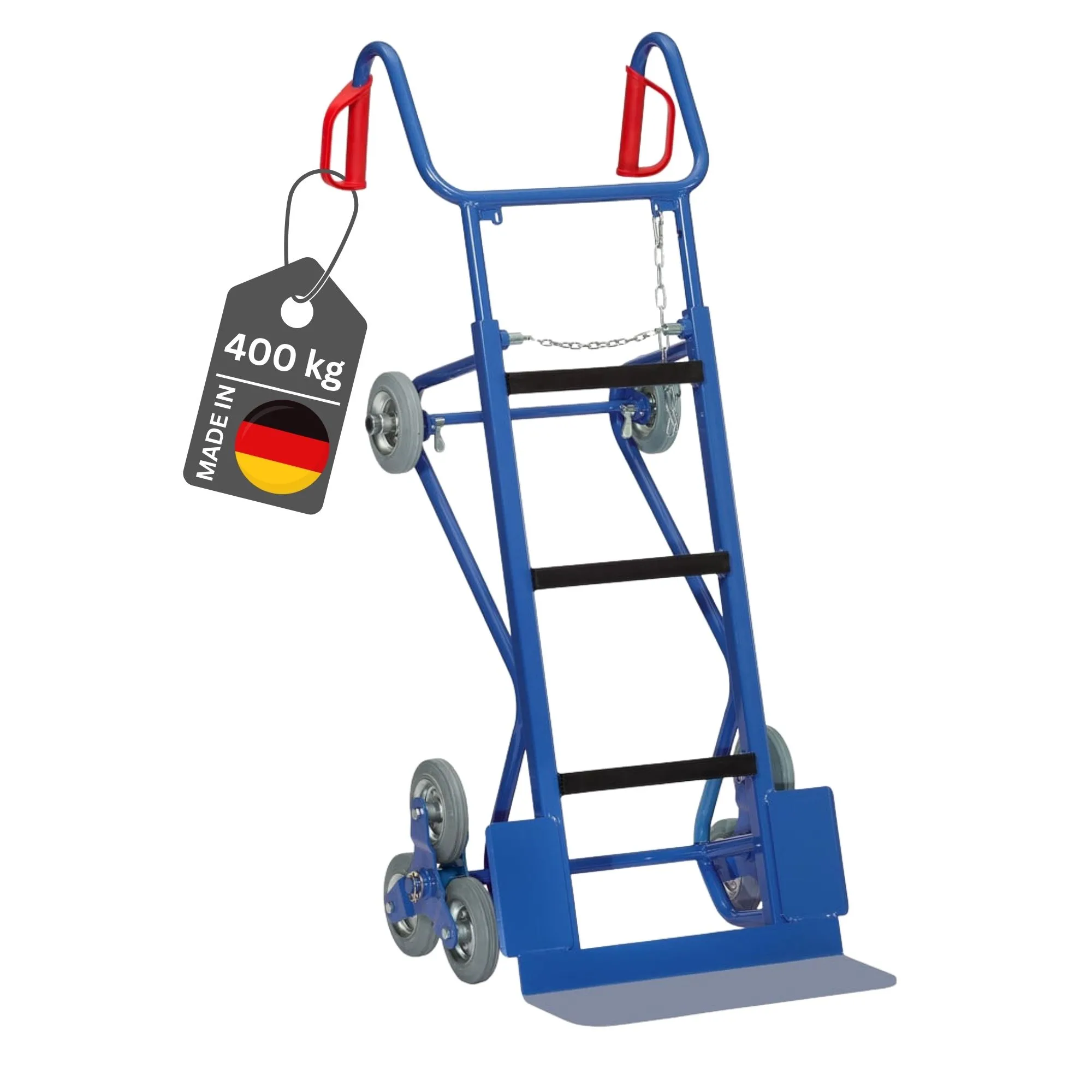 Fetra Gerätekarre/Treppenkarre für extreme Lasten mit Gummiauflage & pannensicherer 3-Sterne-Vollgummibereifung | Traglast 400kg | Made in Germany | Blau
