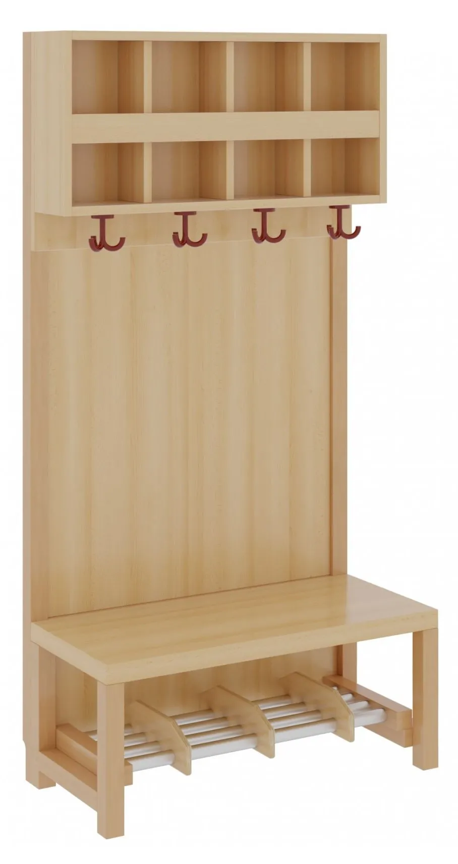 Komplettgarderobe mit doppelter Ablage, Stütze mit Paneelrückwand, mit Facheinteilung