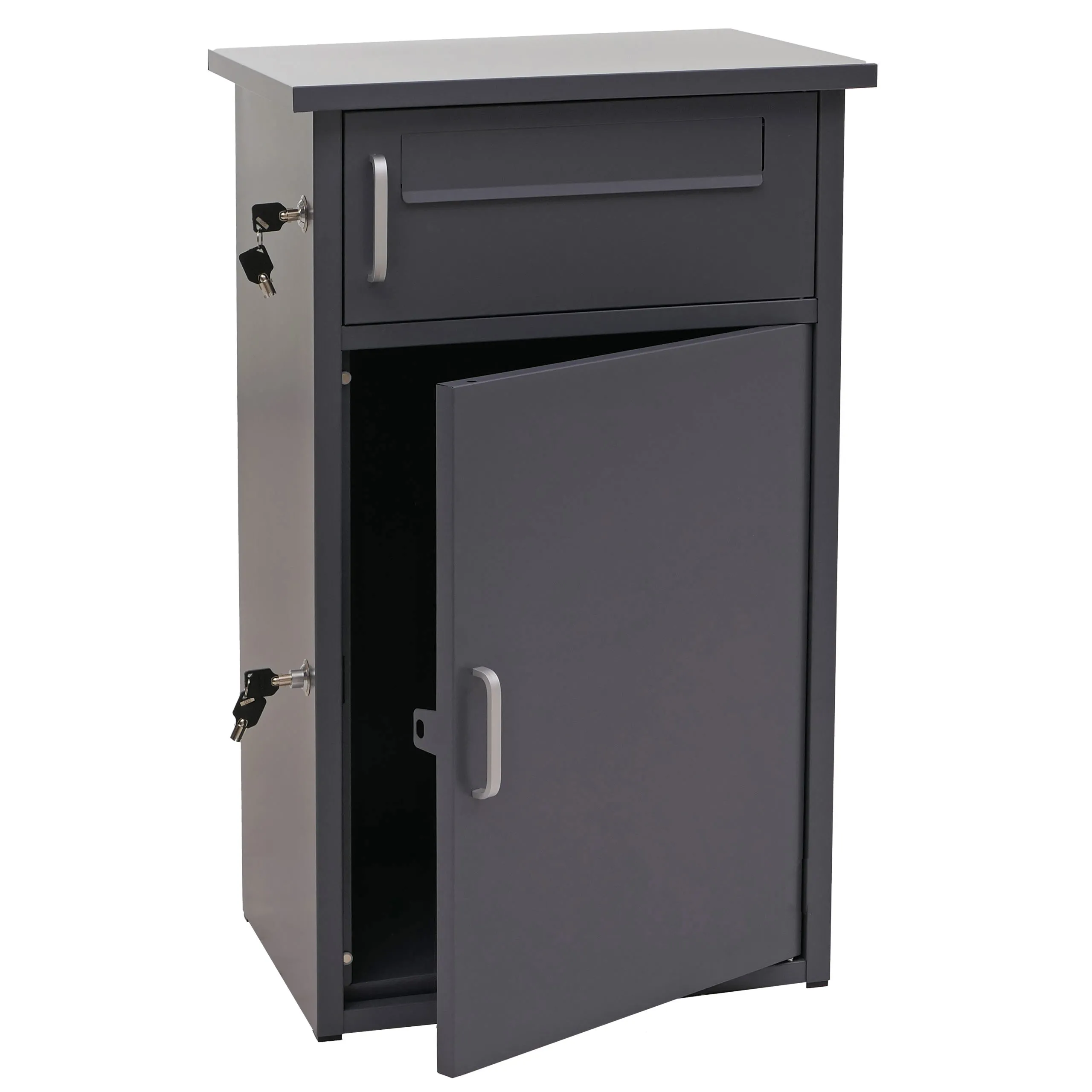 Paketkasten mit 2 Fächern | HxBxT 78x49x38cm | Stahl | Dunkelgrau| Paketbox Paketfach Paketstation Briefkasten