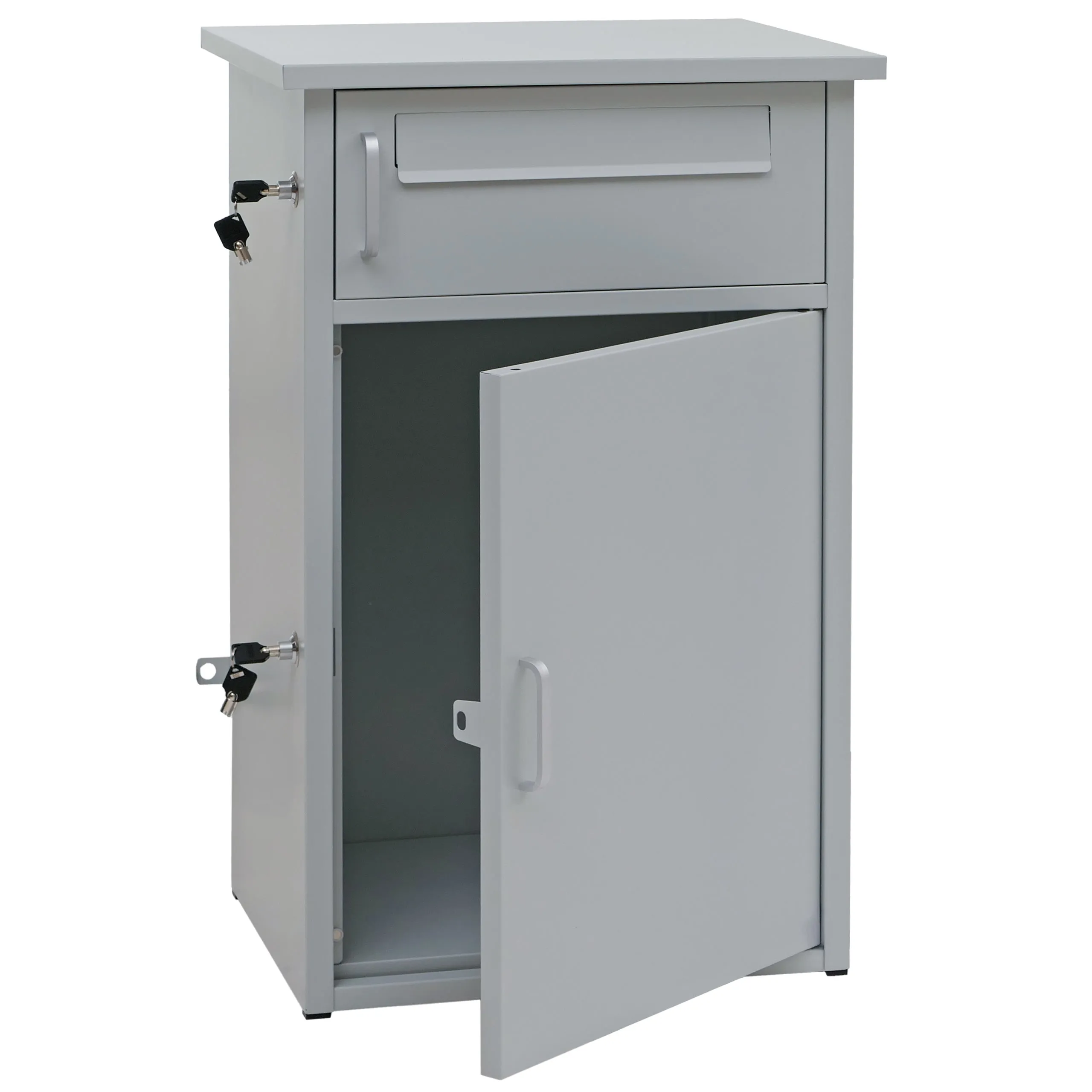 Paketkasten mit 2 Fächern | HxBxT 78x49x38cm | Stahl | Grau| Paketbox Paketfach Paketstation Briefkasten