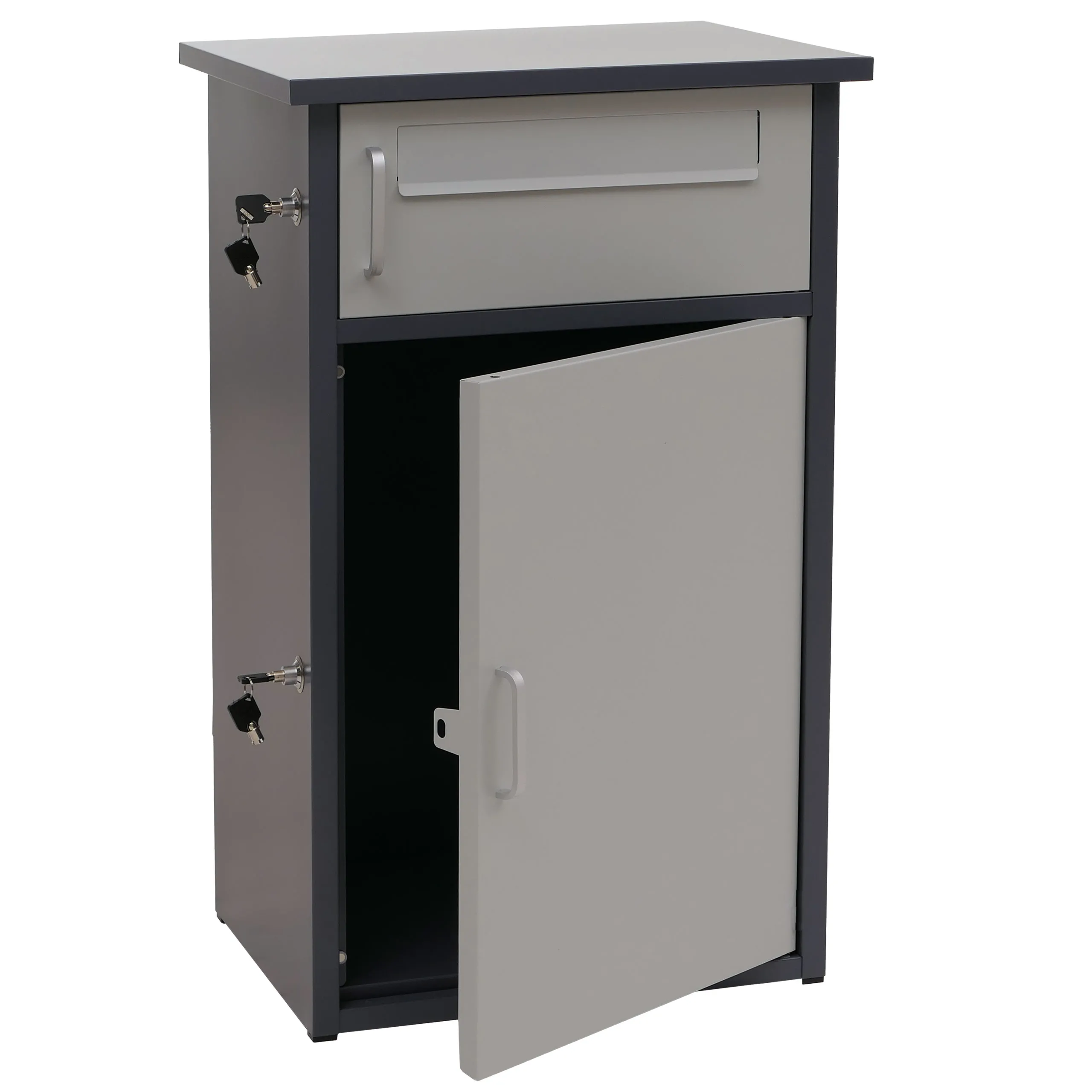 Paketkasten mit 2 Fächern | HxBxT 78x49x38cm | Stahl | Dunkelgrau/Grau| Paketbox Paketfach Paketstation Briefkasten