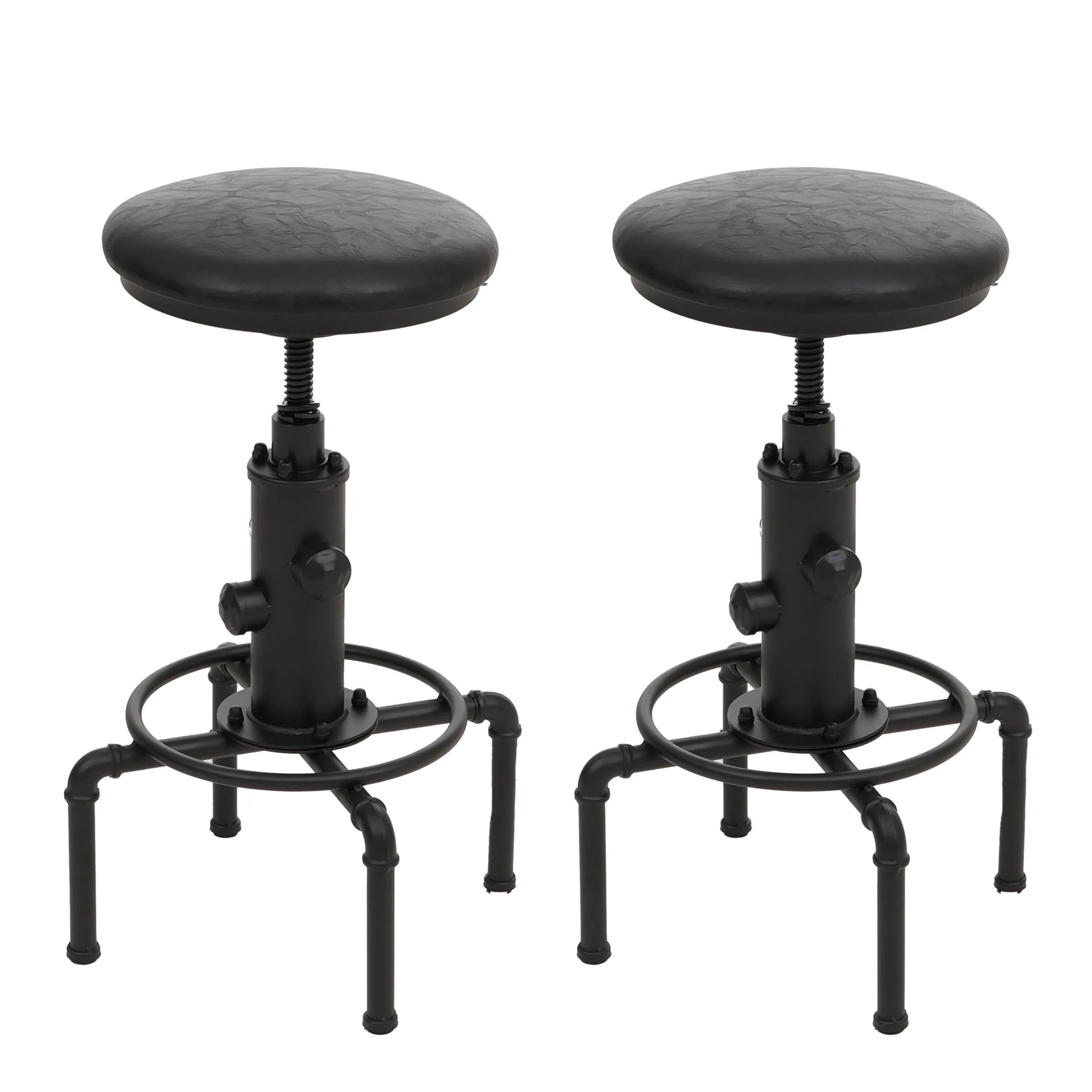 2er-Set Barhocker gepolstert | Sitzhöhe 62-85cm | Schwarz | Barstuhl Tresenhocker höhenverstellbar drehbar Industrial Metall Kunstleder