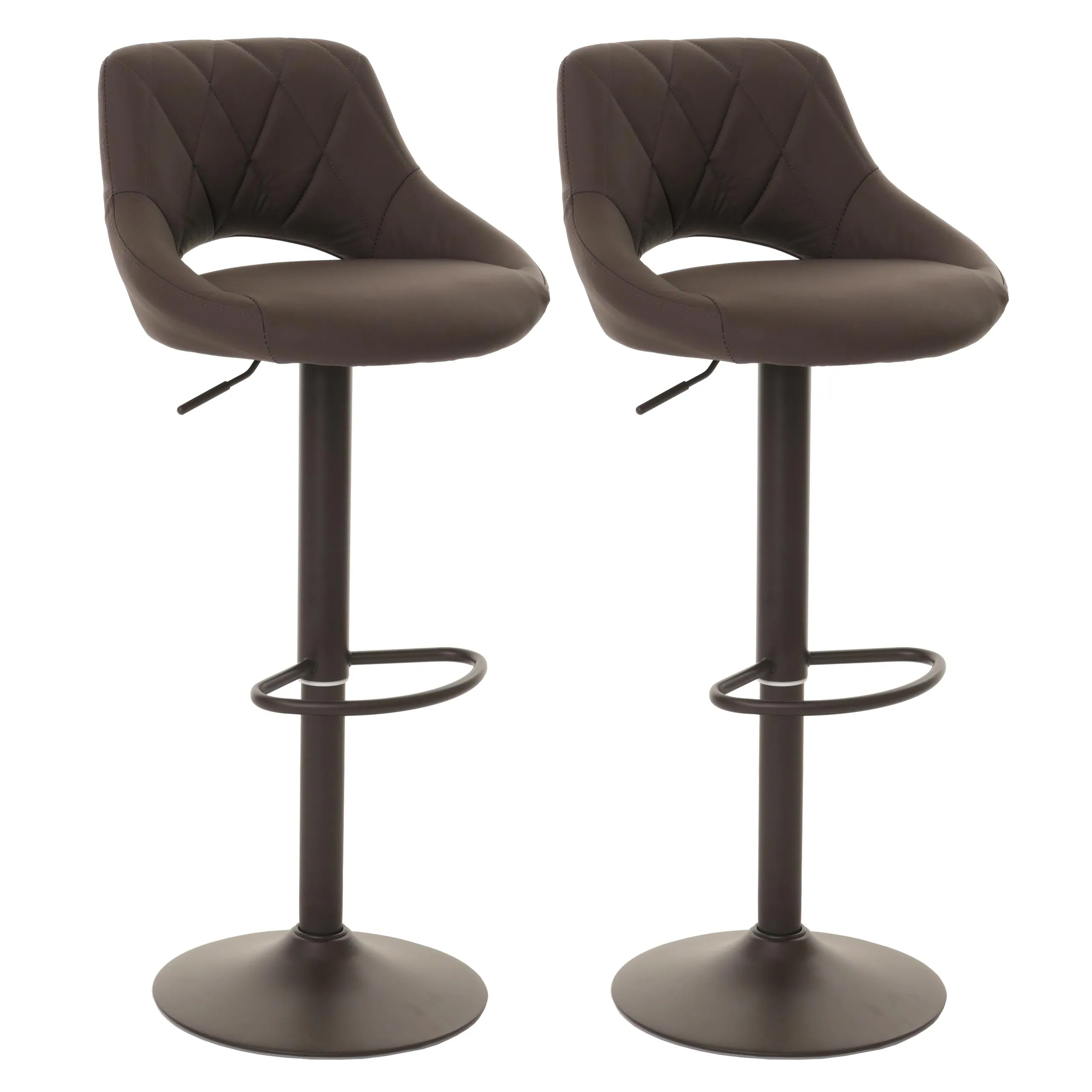 2er-Set Barhocker gepolstert mit Lehne | Sitzhöhe 60-82cm | Fußablage drehbar | Kunstleder Metall | Braun | Barstuhl Tresenhocker