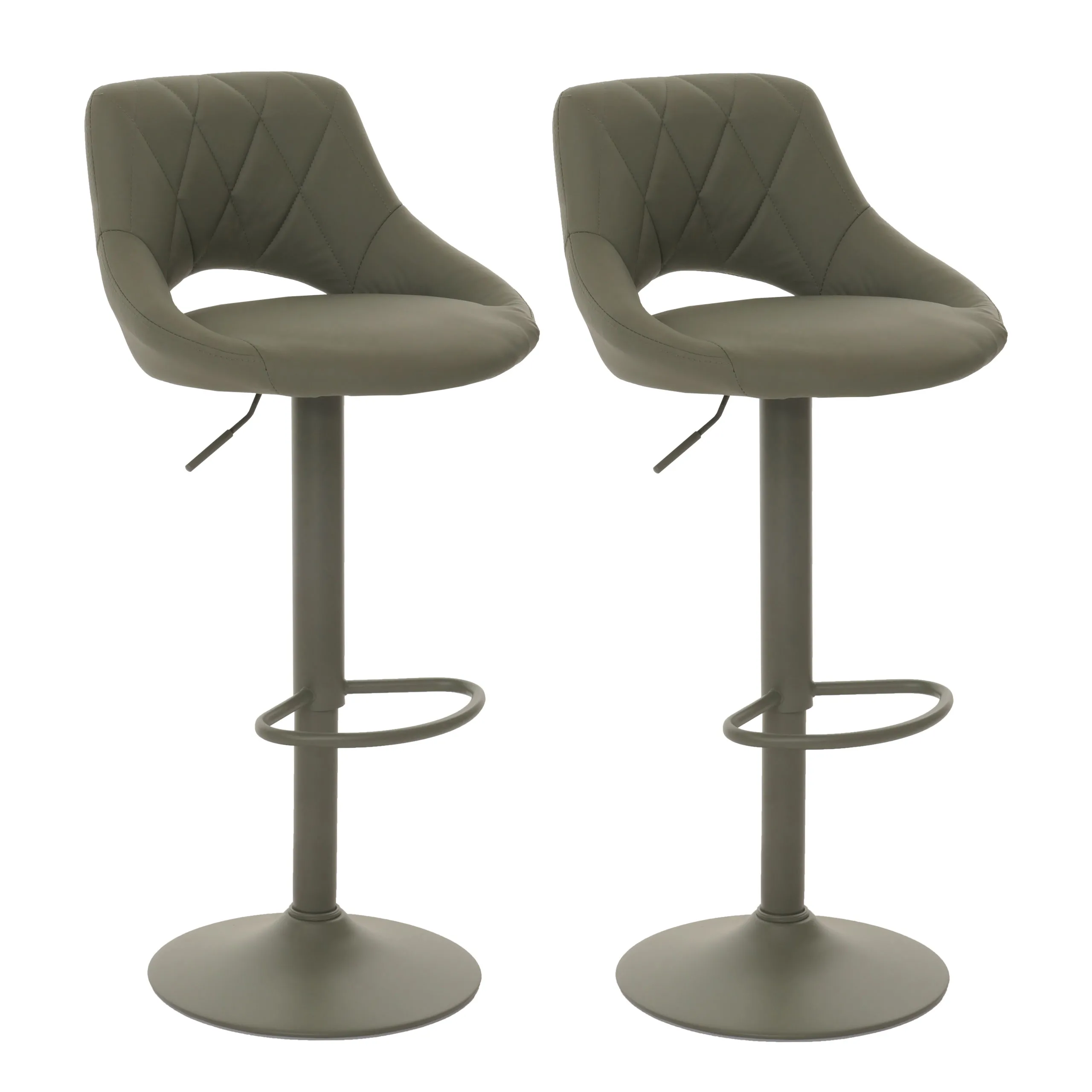 2er-Set Barhocker gepolstert mit Lehne | Sitzhöhe 60-82cm | Fußablage drehbar | Kunstleder Metall | Grün | Barstuhl Tresenhocker