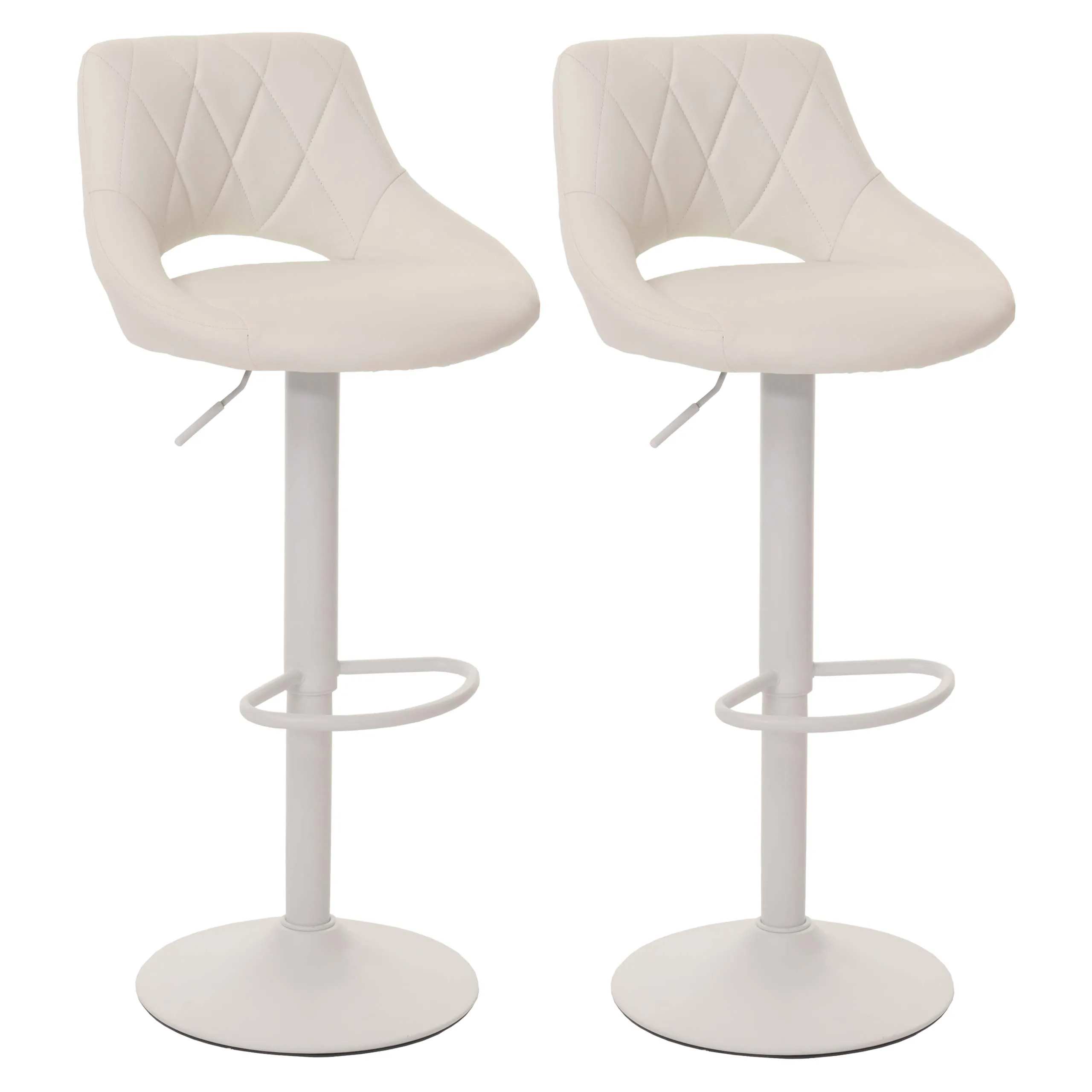 2er-Set Barhocker gepolstert mit Lehne | Sitzhöhe 60-82cm | Fußablage drehbar | Kunstleder Metall | Weiß | Barstuhl Tresenhocker