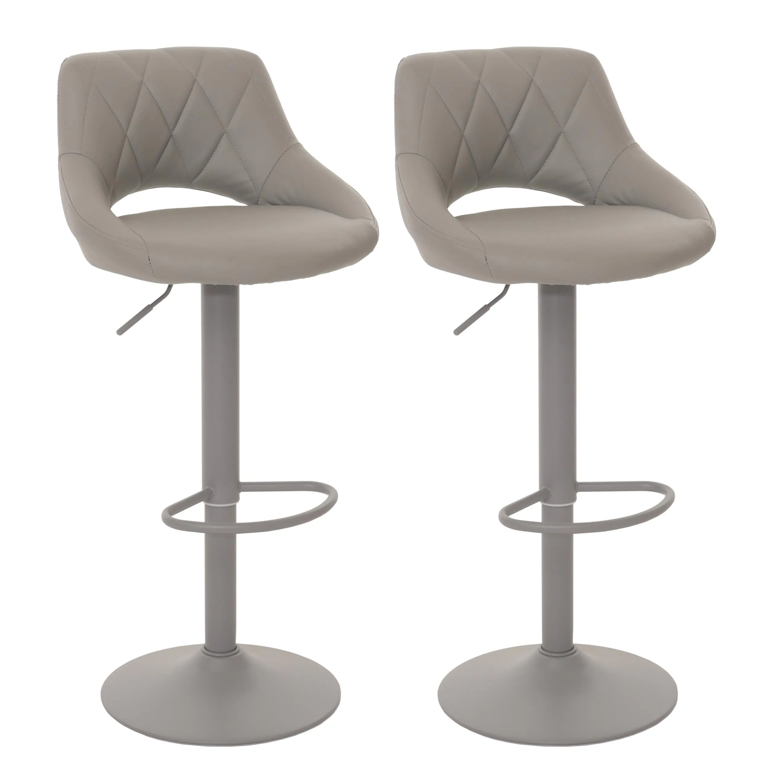 2er-Set Barhocker gepolstert mit Lehne | Sitzhöhe 60-82cm | Fußablage drehbar | Kunstleder Metall | Grau | Barstuhl Tresenhocker