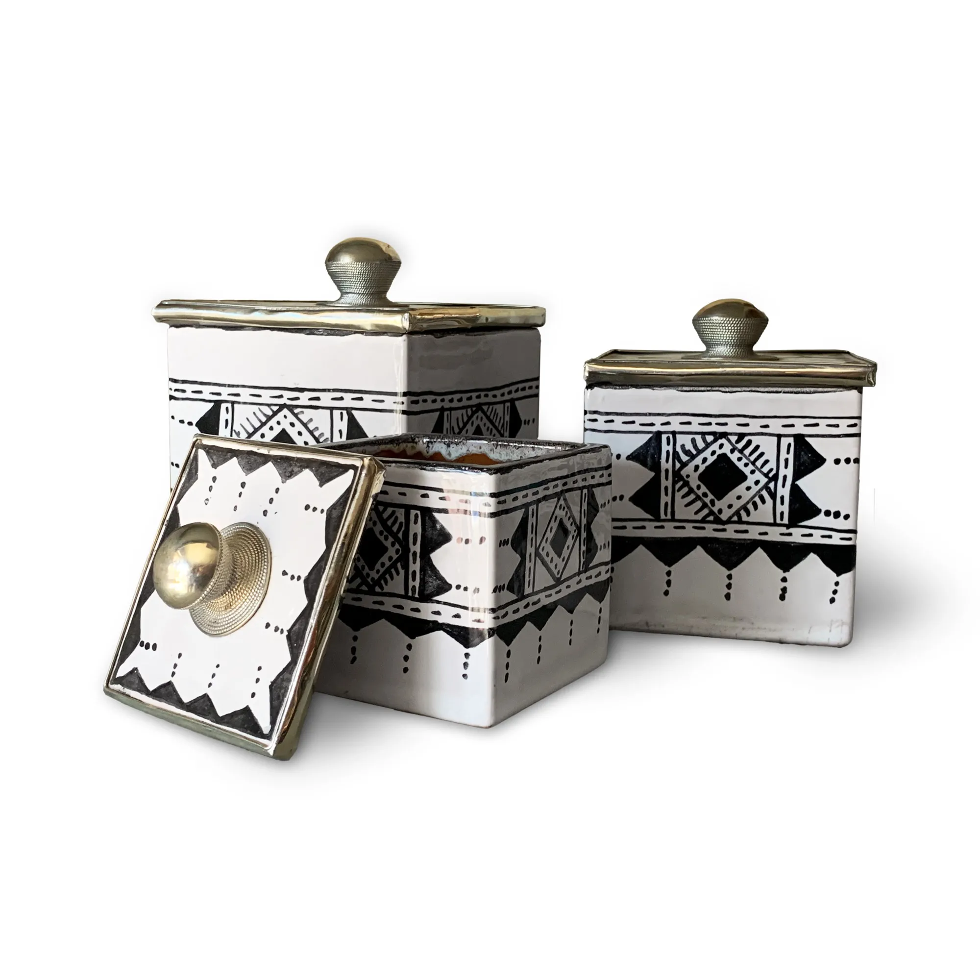 3er-Set Zierbehälter 'Cetal' aus Keramik, schwarz-weiß