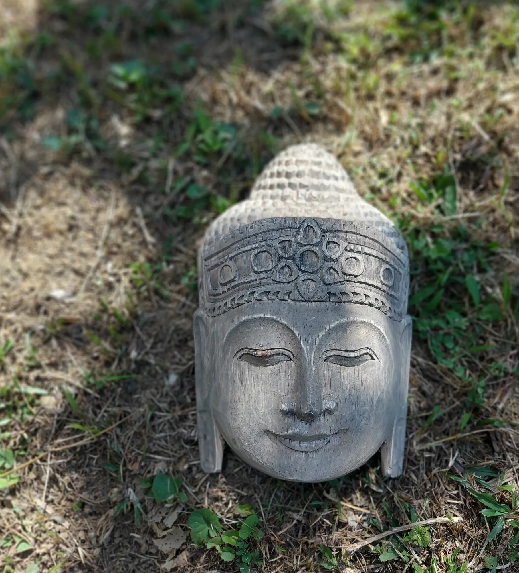 Buddha-Maske, Albesiaholz, antik-grau, B 20 cm, H 30 cm, L 10 cm