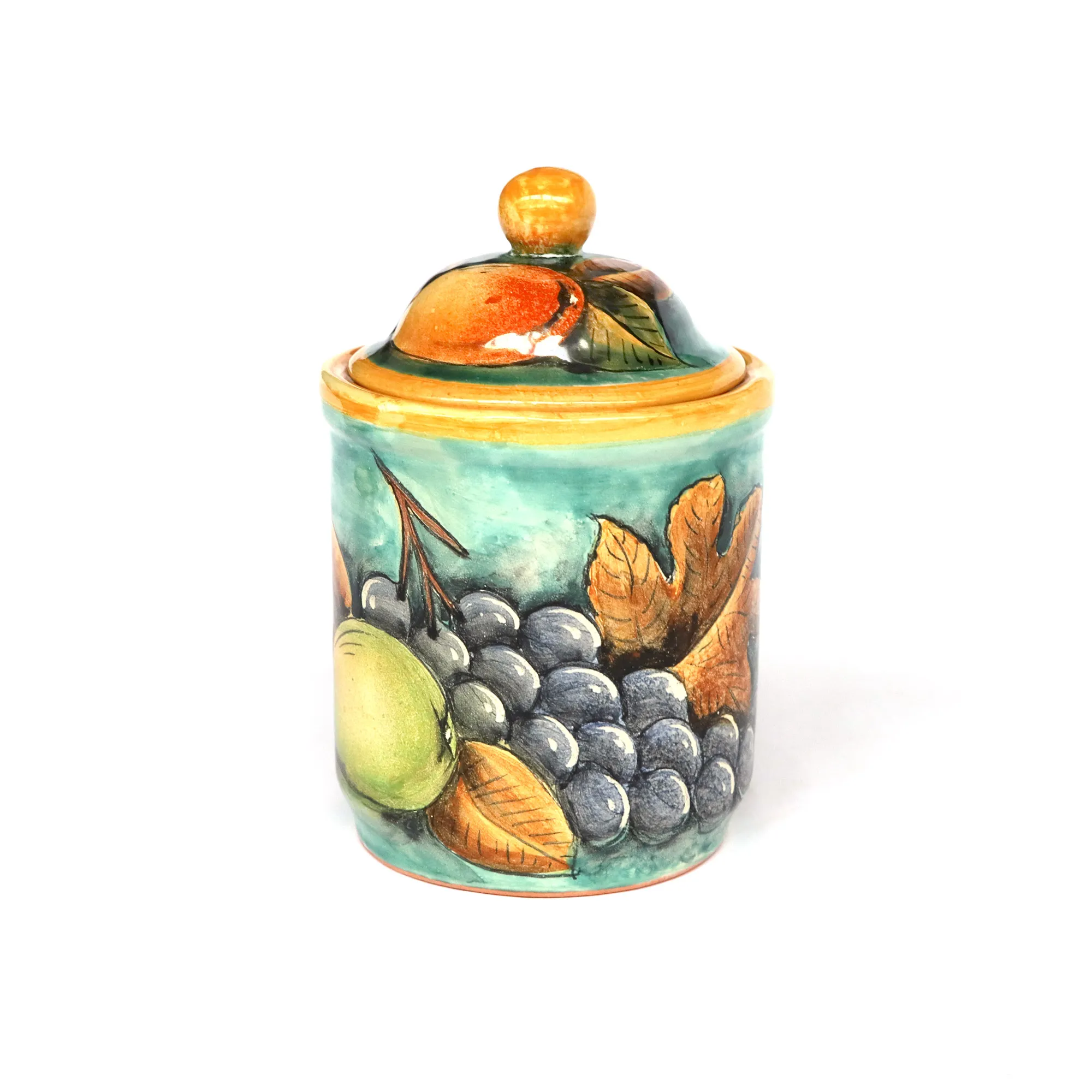 Keramik-Dose mit Deckel 'Frutas', handbemalt, Ø 12,5 cm, H 20 cm