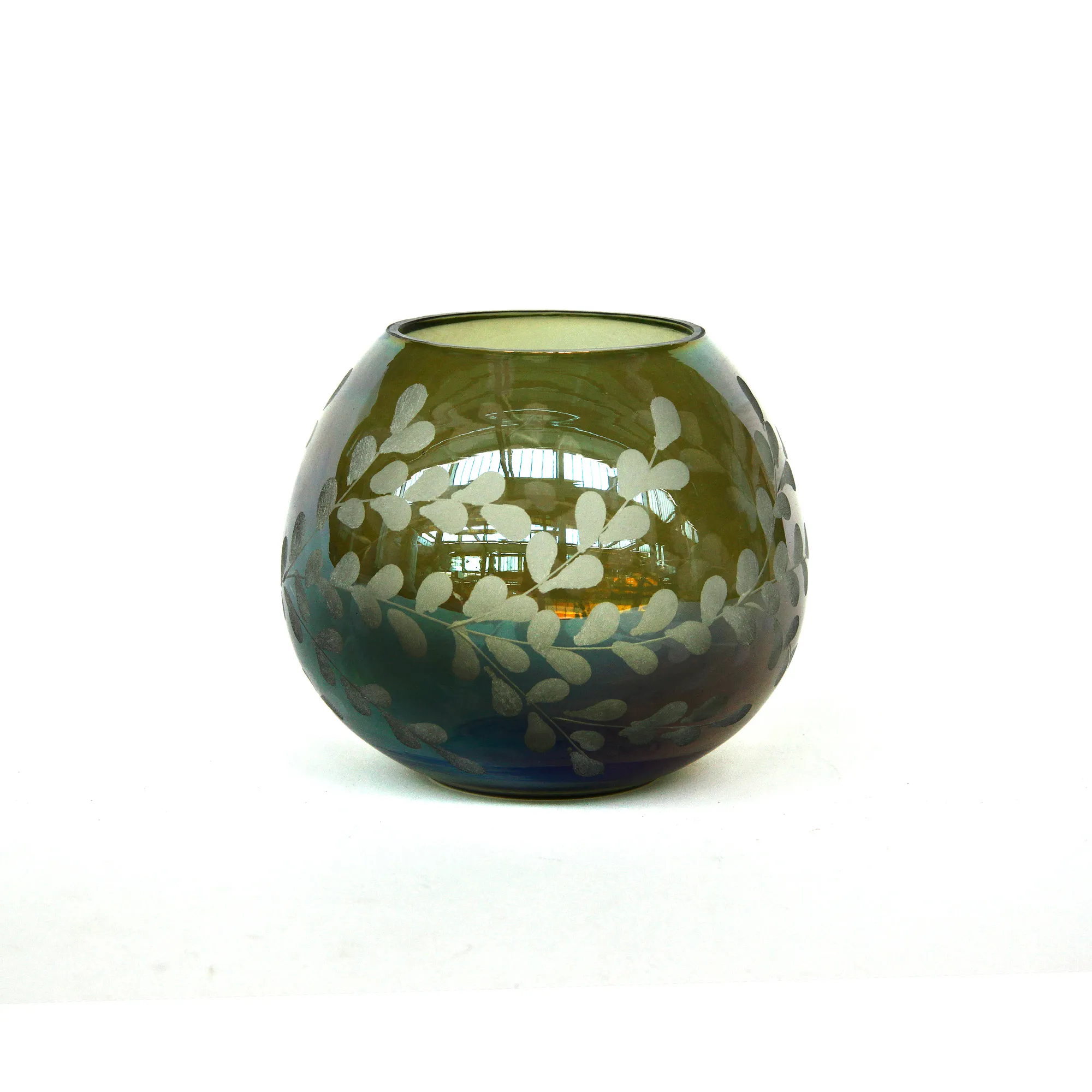 Windlicht grüne Blätter, Ø 16 cm, H 13 cm