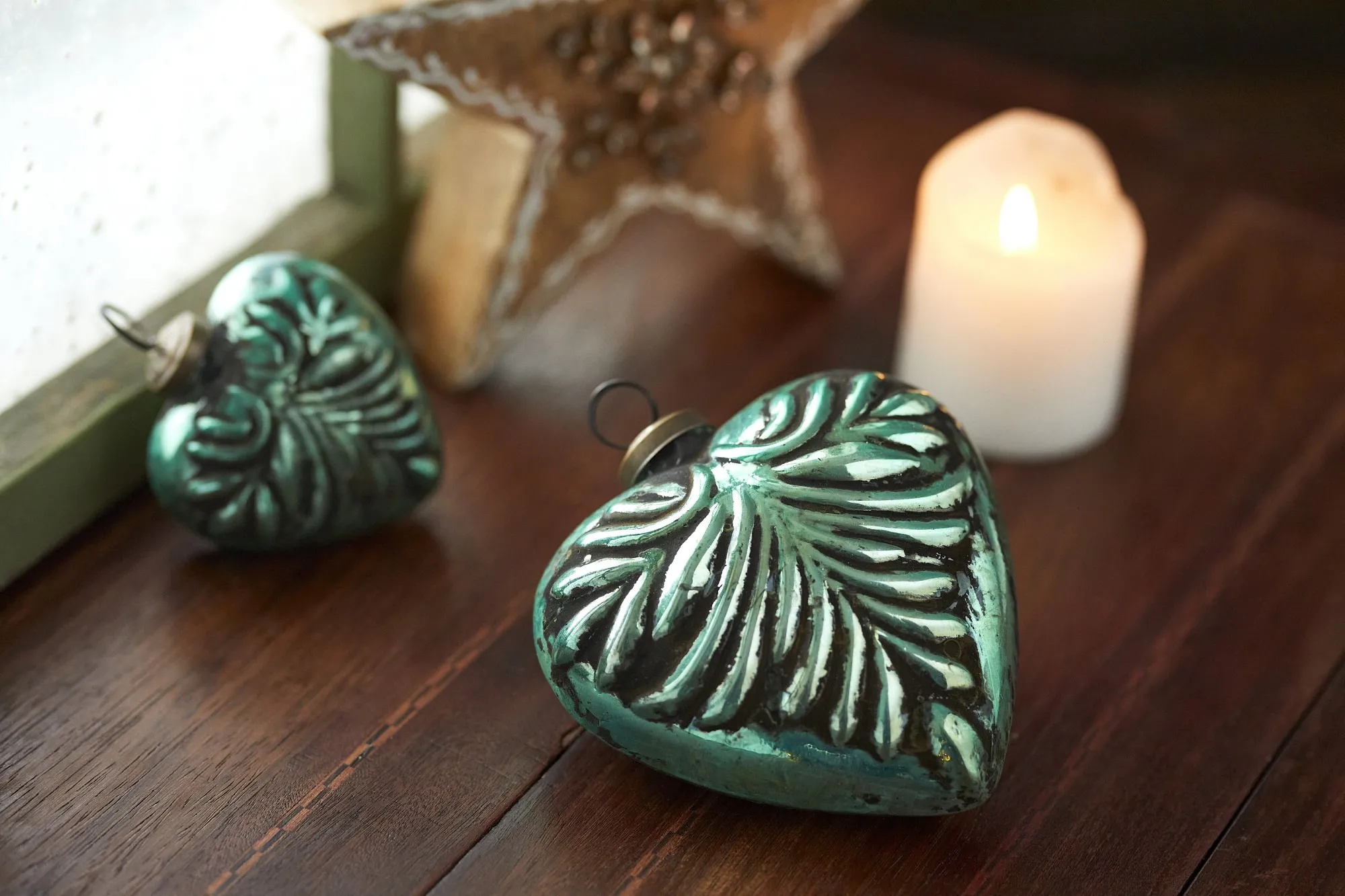 Anhänger 'Herz', antik grün, Ø 12 cm