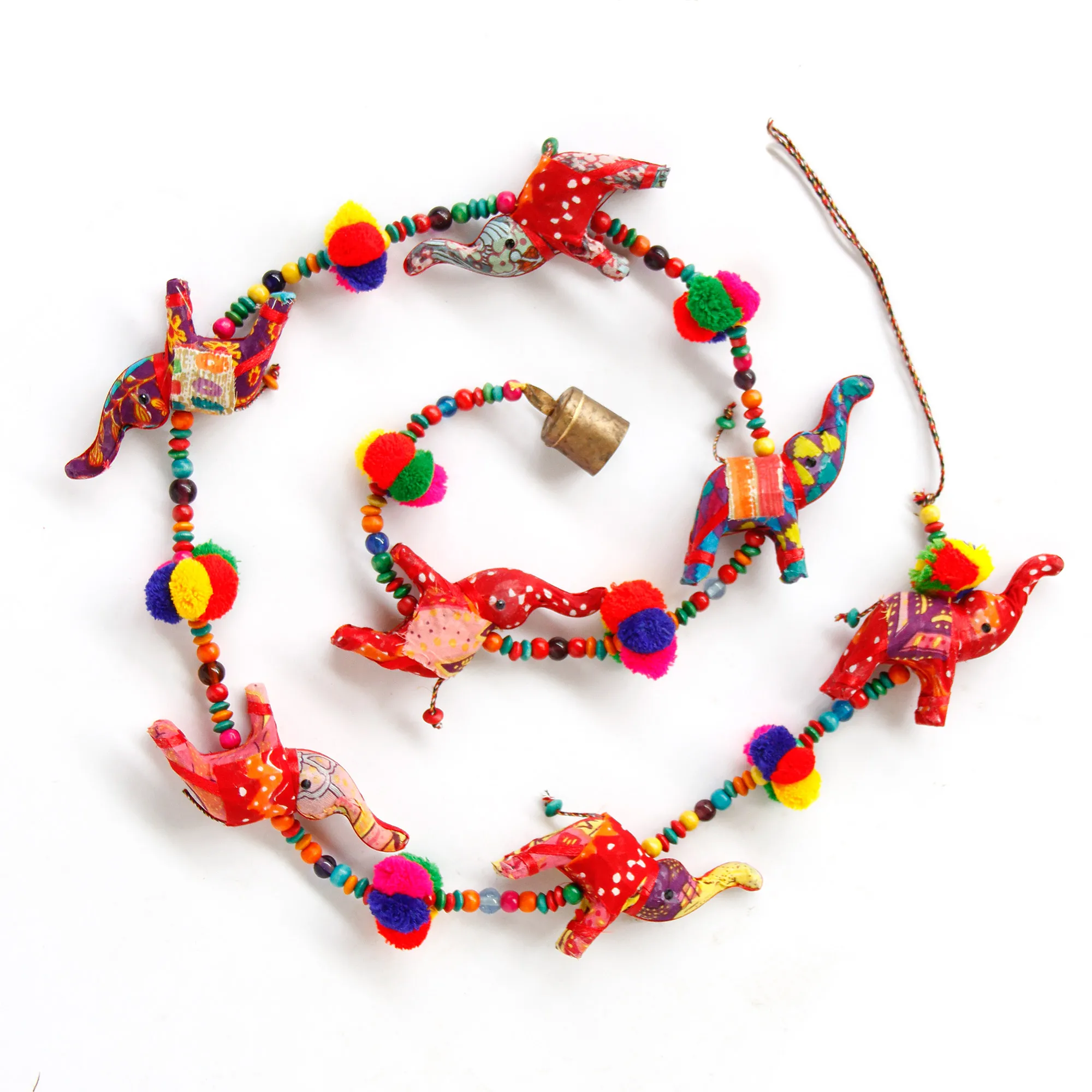 7er Girlande 'Elefanten & Ponpons', L 120 cm