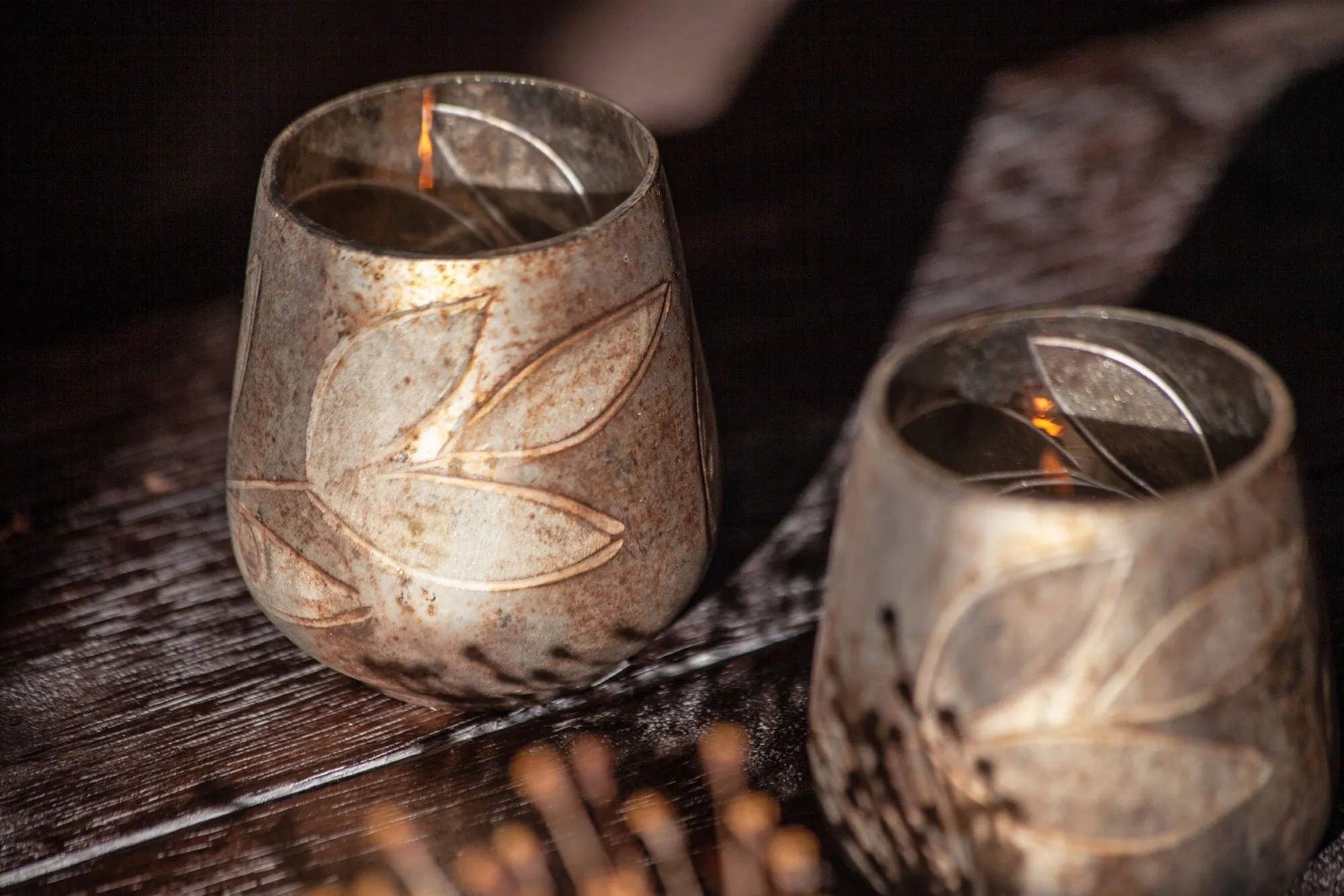 Windlicht 'Liv', antik kupfer/silber, Ø 8 cm, H 8 cm