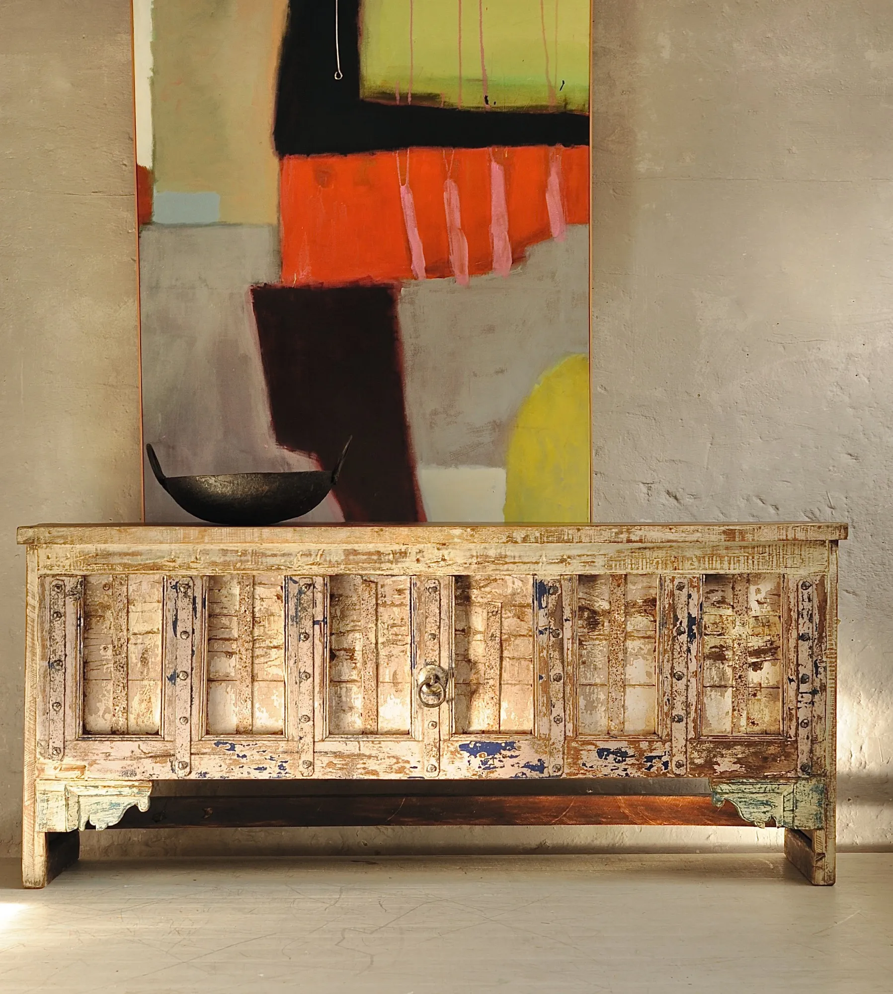 'Old Door' Konsolentisch Unikate, B 160 - 172 cm, H 87 cm, L 44 - 45 cm