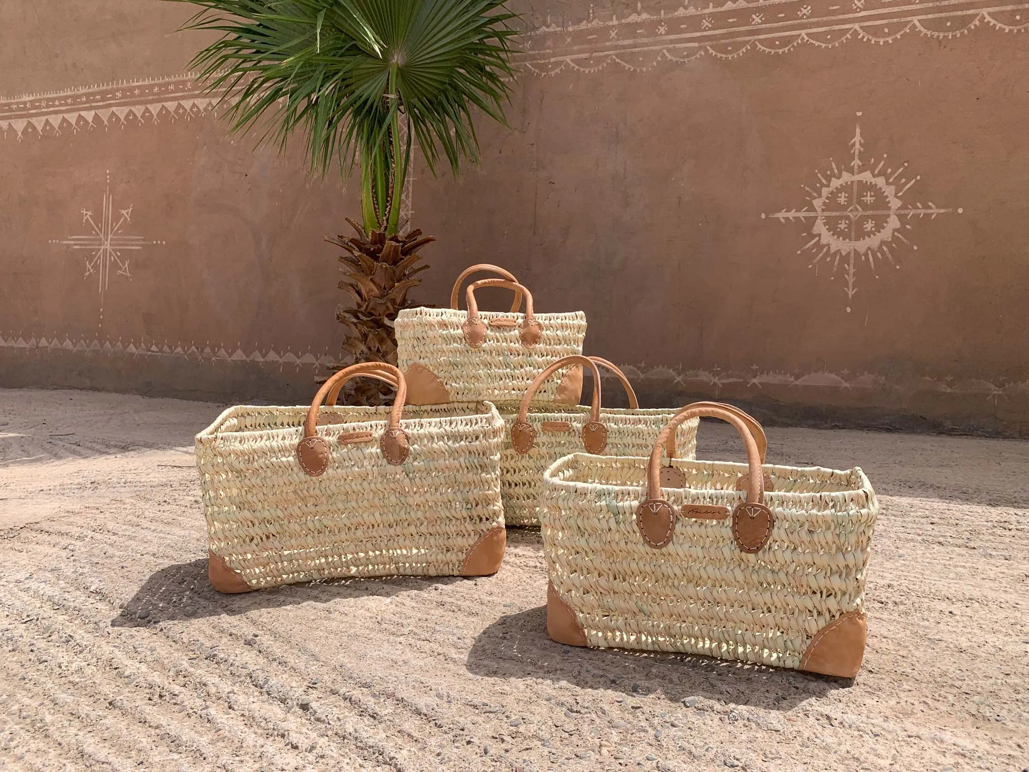 4er-Set Palmblatt-Taschen, natur