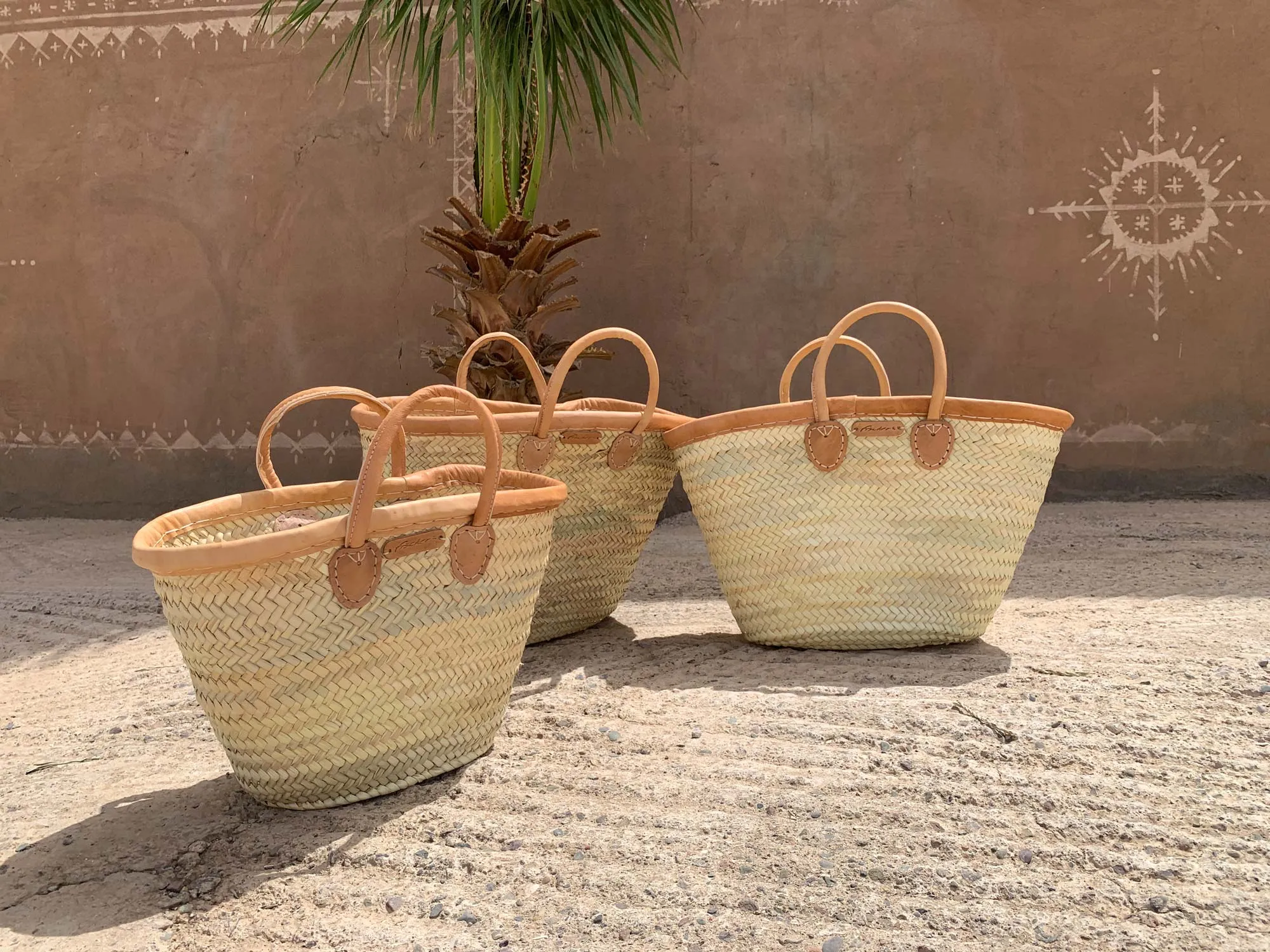 3er-Set Palmblatt-Taschen, natur