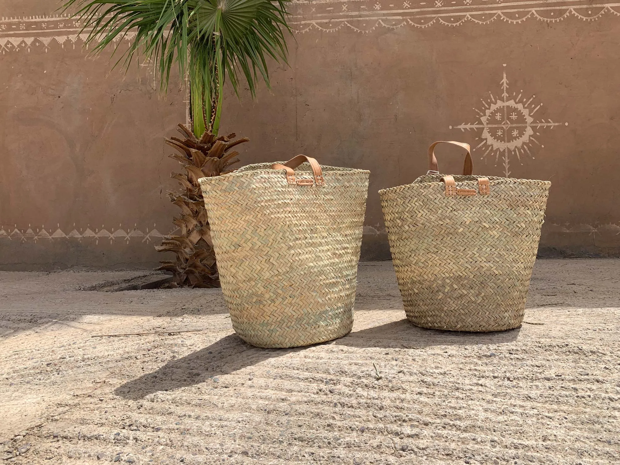2er-Set Palmblatt-Korbtaschen, natur