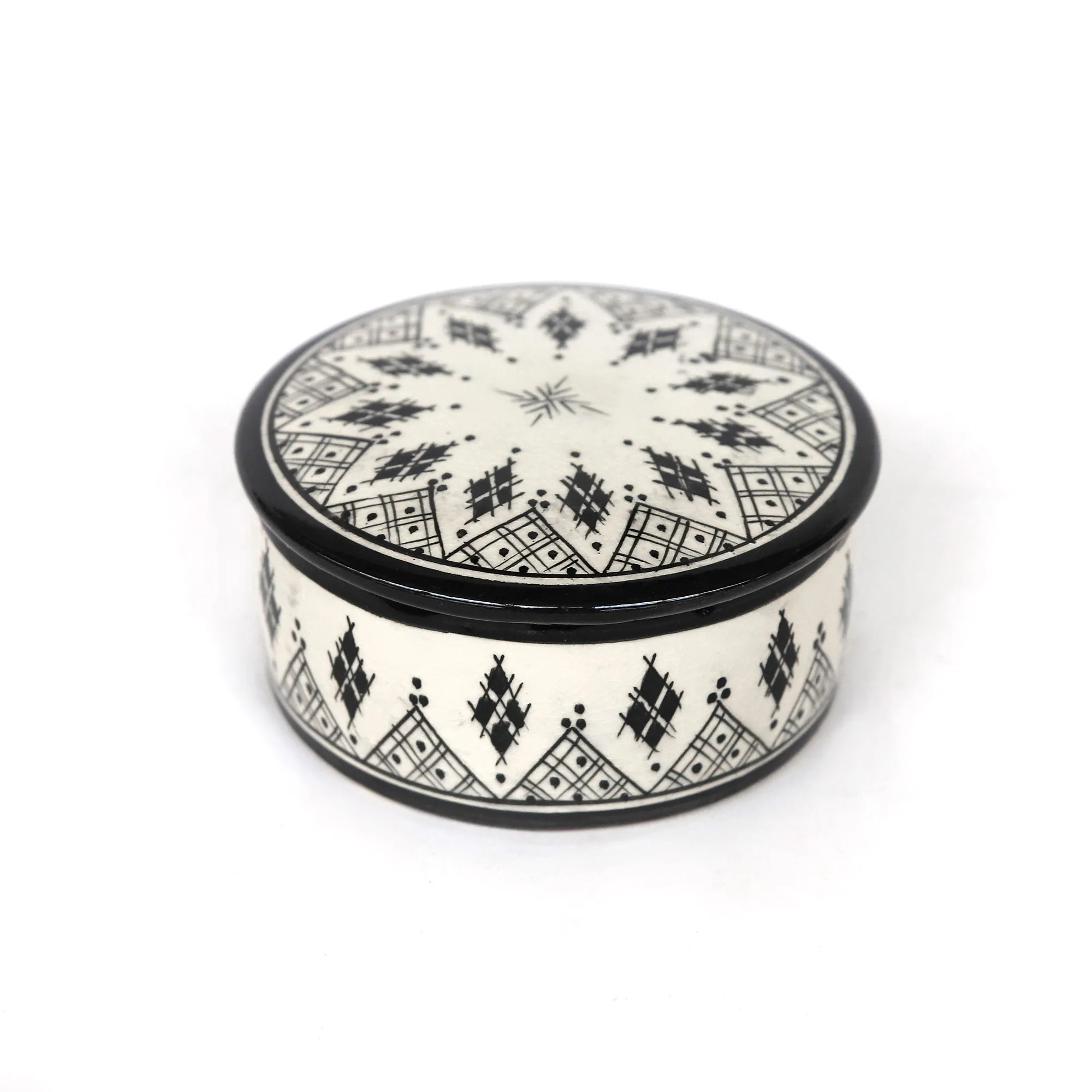 Deckelbehälter aus Keramik, schwarz, weiß, H 5 cm, Ø 12 cm