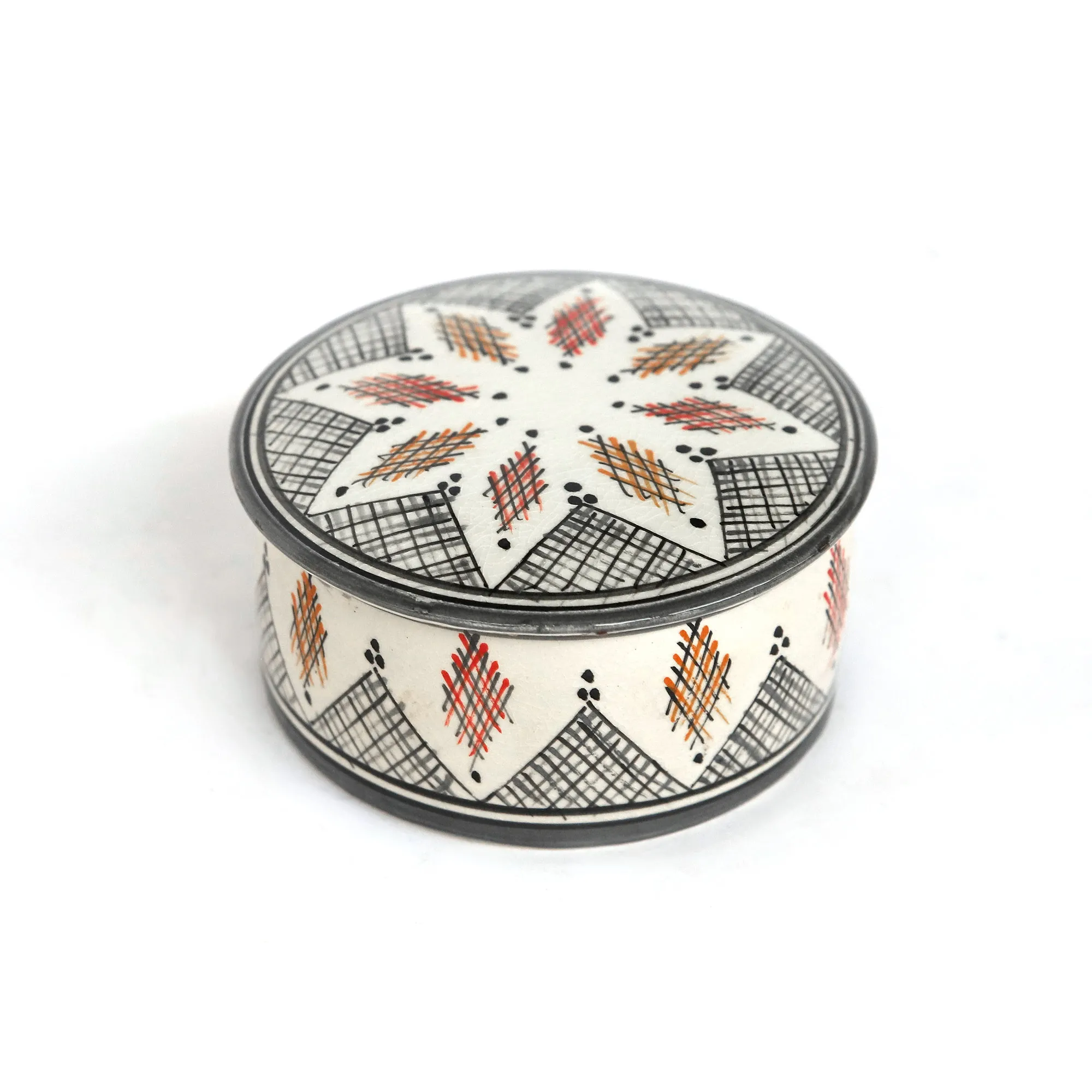 Deckelbehälter aus Keramik, grau, weiß, H 5 cm, Ø 12 cm