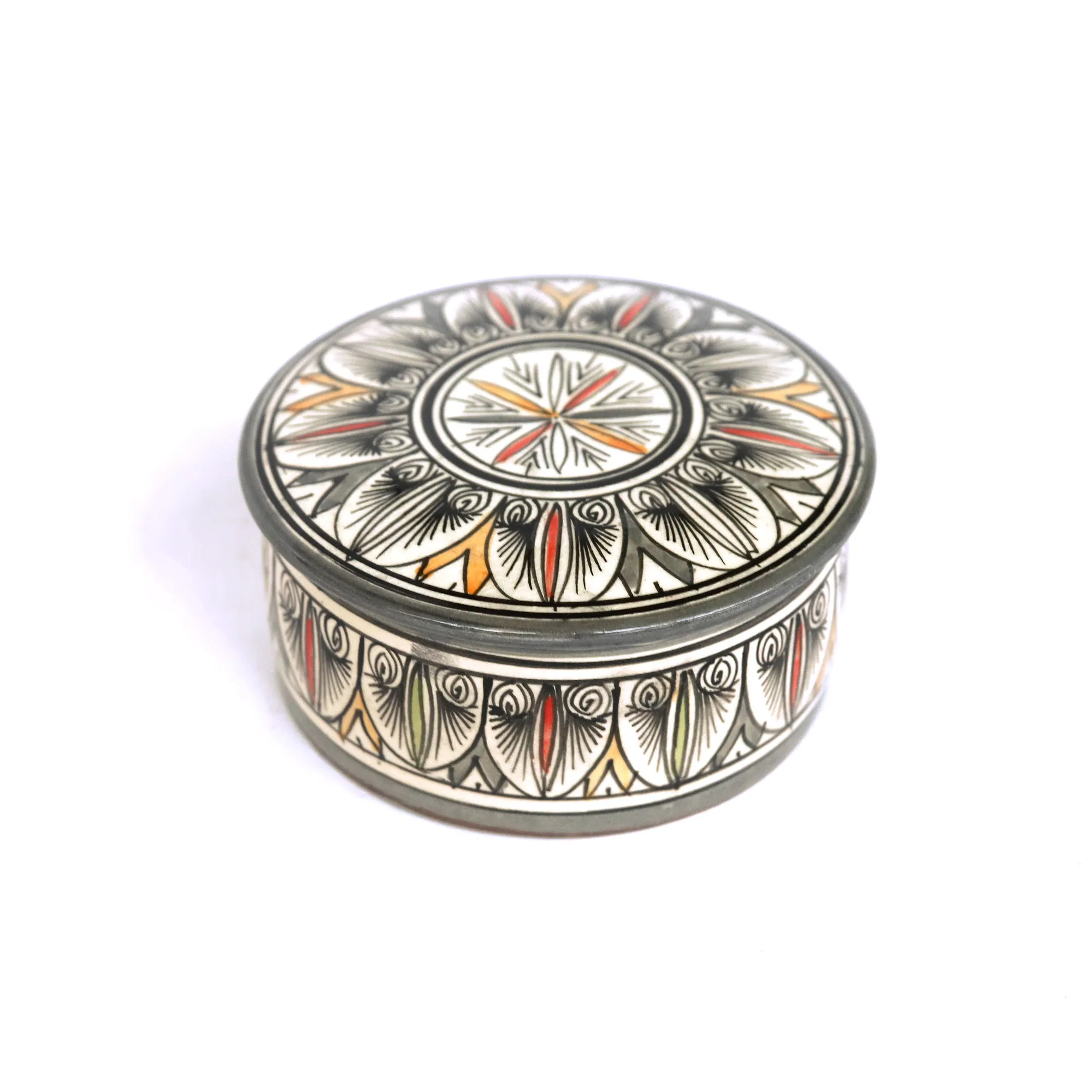 Deckelbehälter aus Keramik, grau, multicolor, H 5 cm, Ø 12 cm