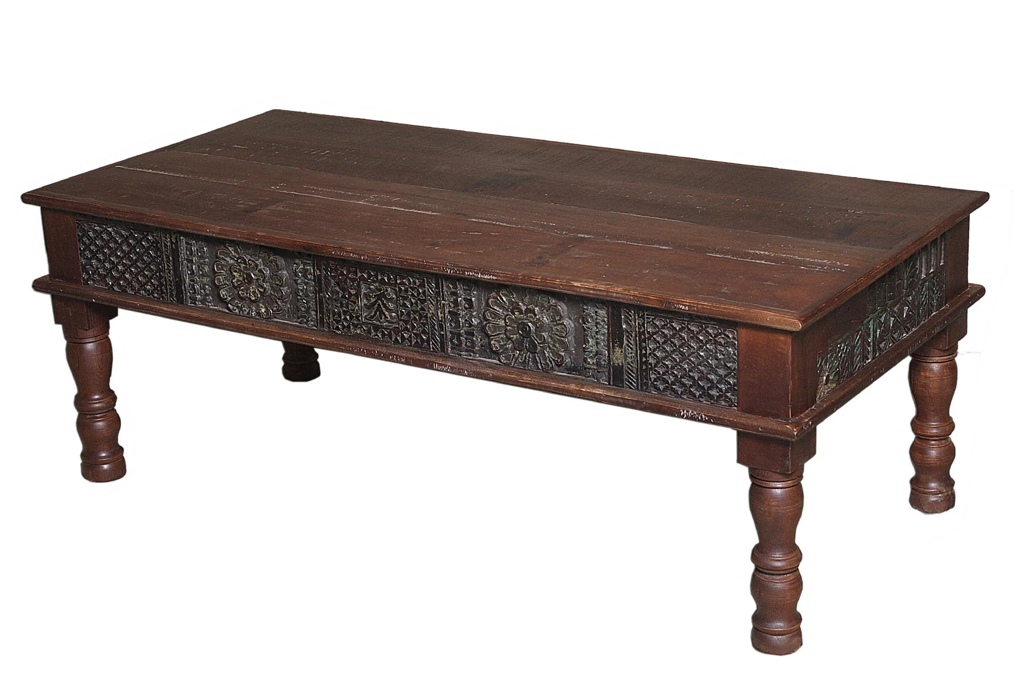 Couchtisch mit individuellen Schnitzereien, B 130 cm, T 60 cm, H 47 cm