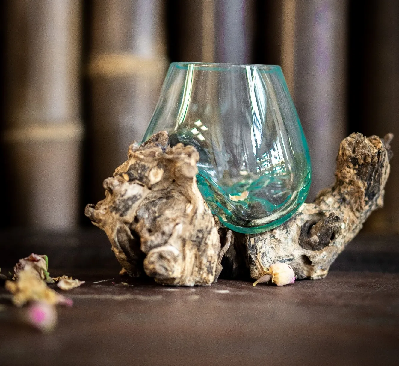 Wurzelholz-Glasvase XXS, Ø 10 - 13 cm, H ca. 15 cm