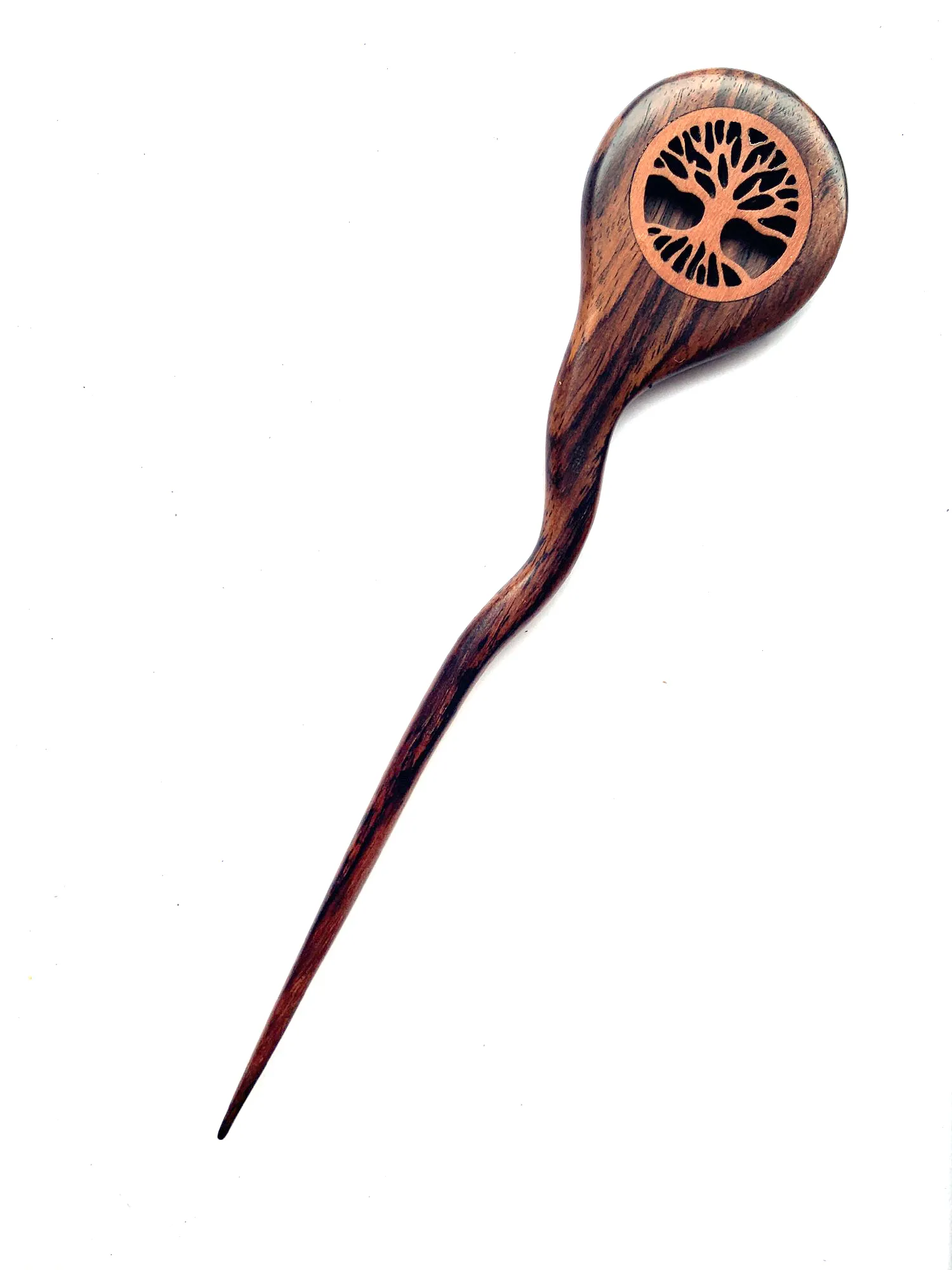 Haarnadel 'Tree of Life' aus Holz, L 17 cm, B 4 cm, H 0,7 cm