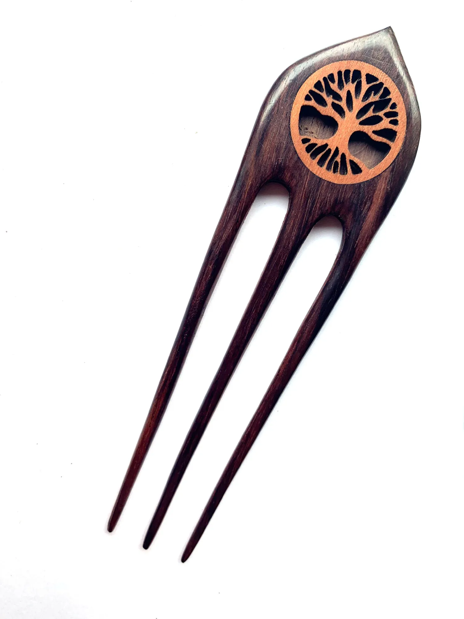 3er Haarnadel 'Tree of Life' aus Holz, L 14 cm, B 4 cm, T 0,7 cm
