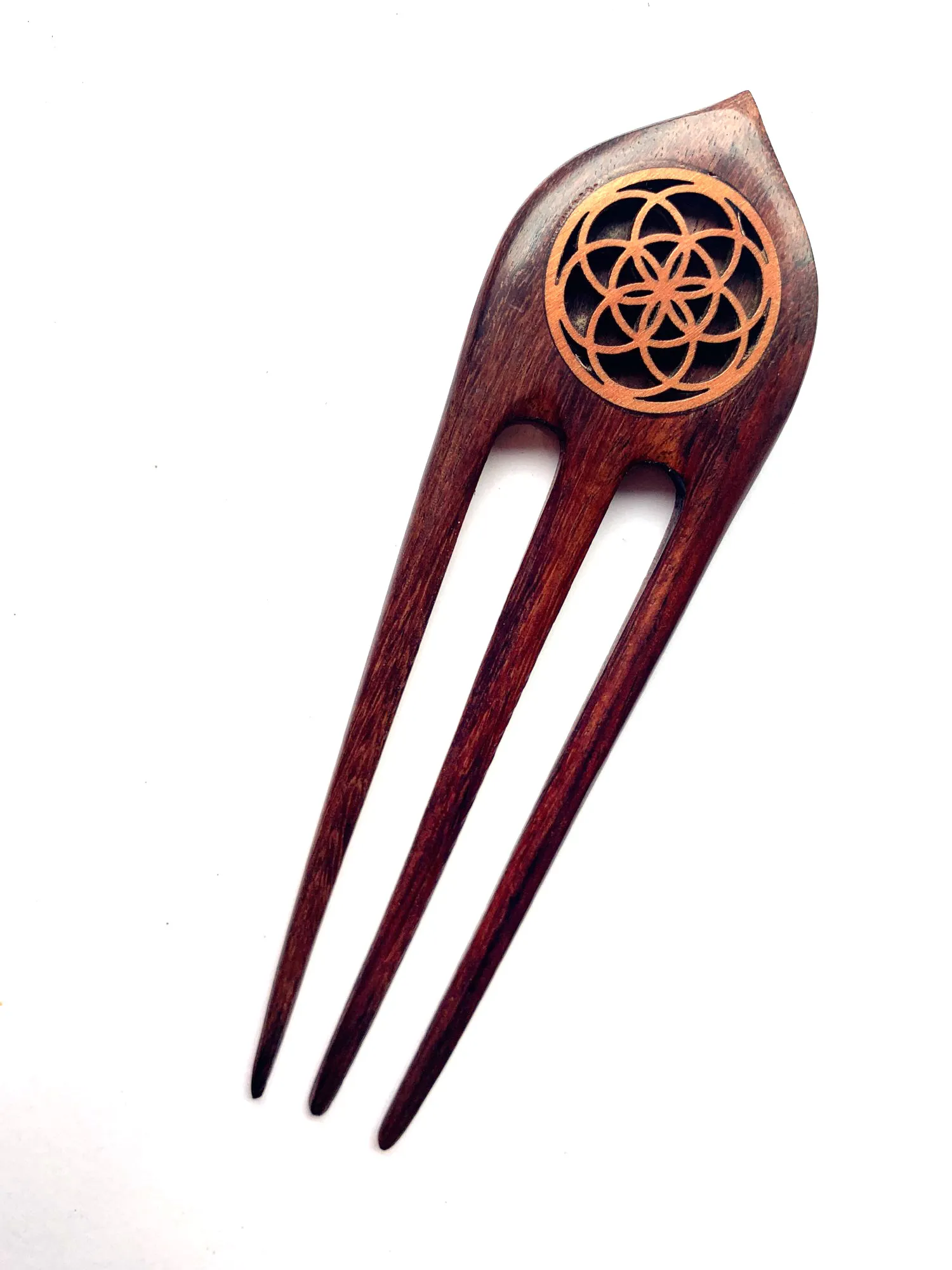 3er Haarnadel 'Seed of Life' aus Holz, L 14 cm, B 4 cm, H 0,7 cm