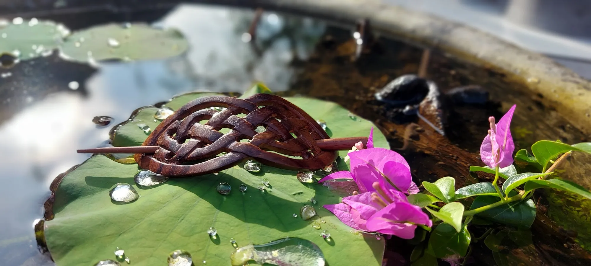 Haarklammer 'Celtic' aus Holz, B 13 cm, T 4 cm, H 3 cm