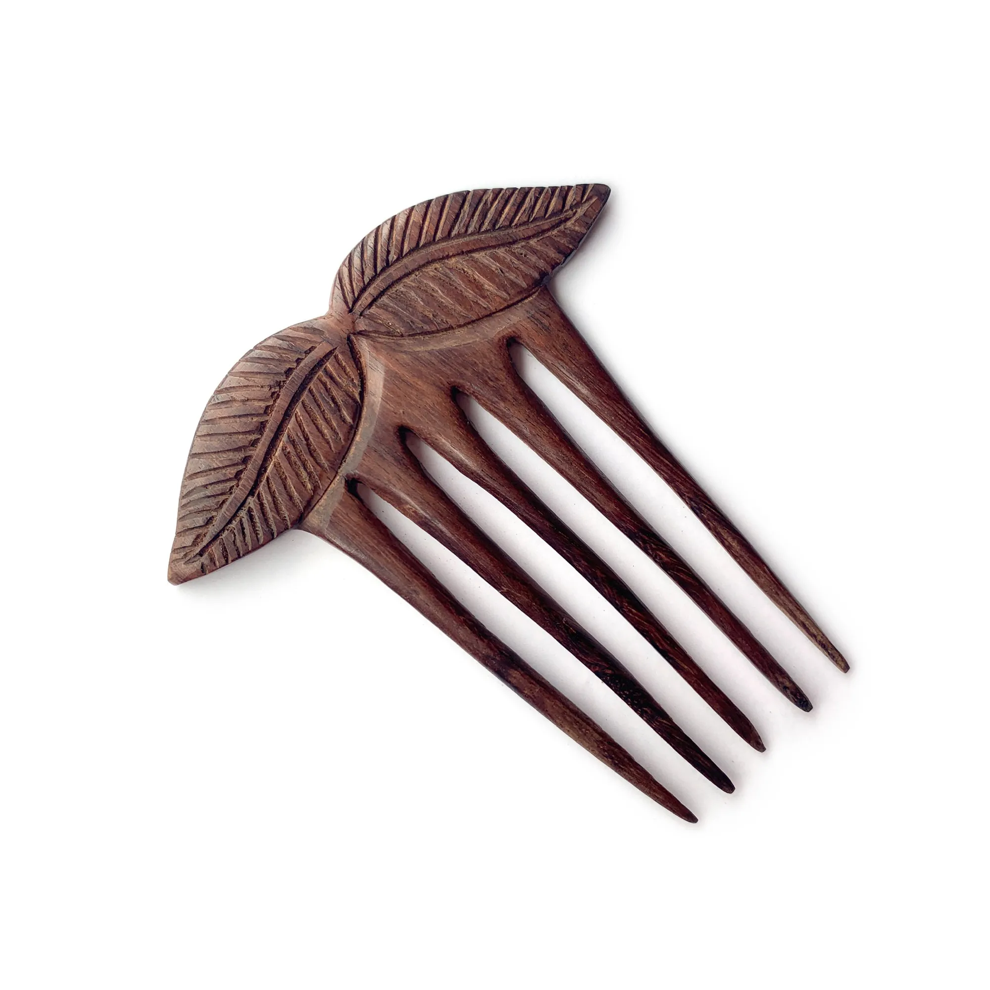 Haarkamm 'Blätter' aus Holz, L 10 cm, B 9 cm, H 0,7 cm