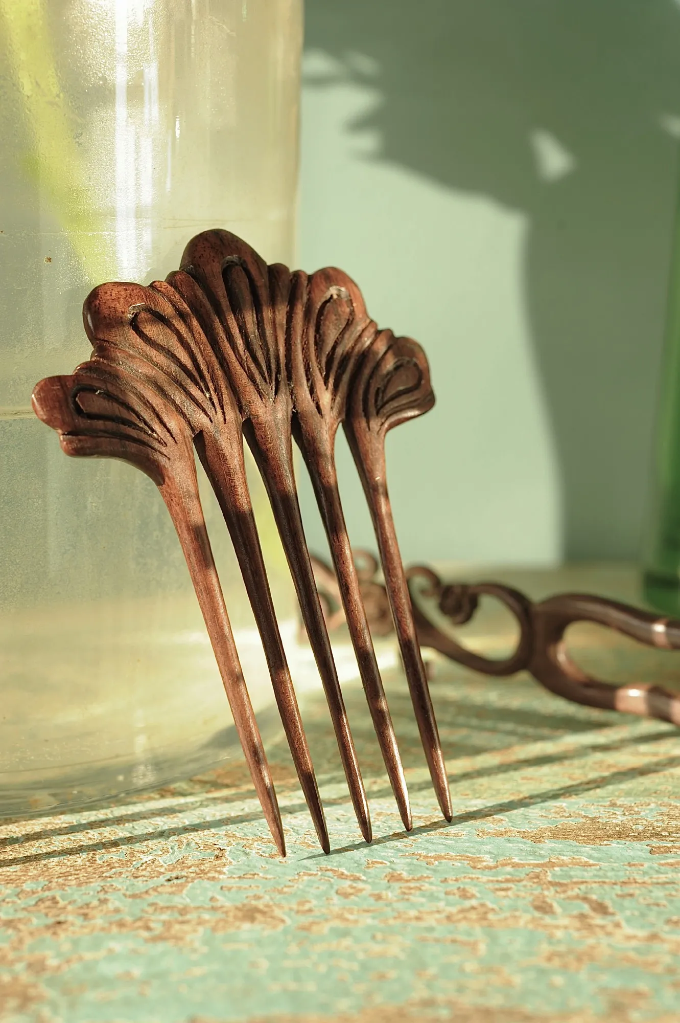 Haarkamm 'Fächer' aus Holz, L 11,5 cm, B 9 cm, H 0,7 cm