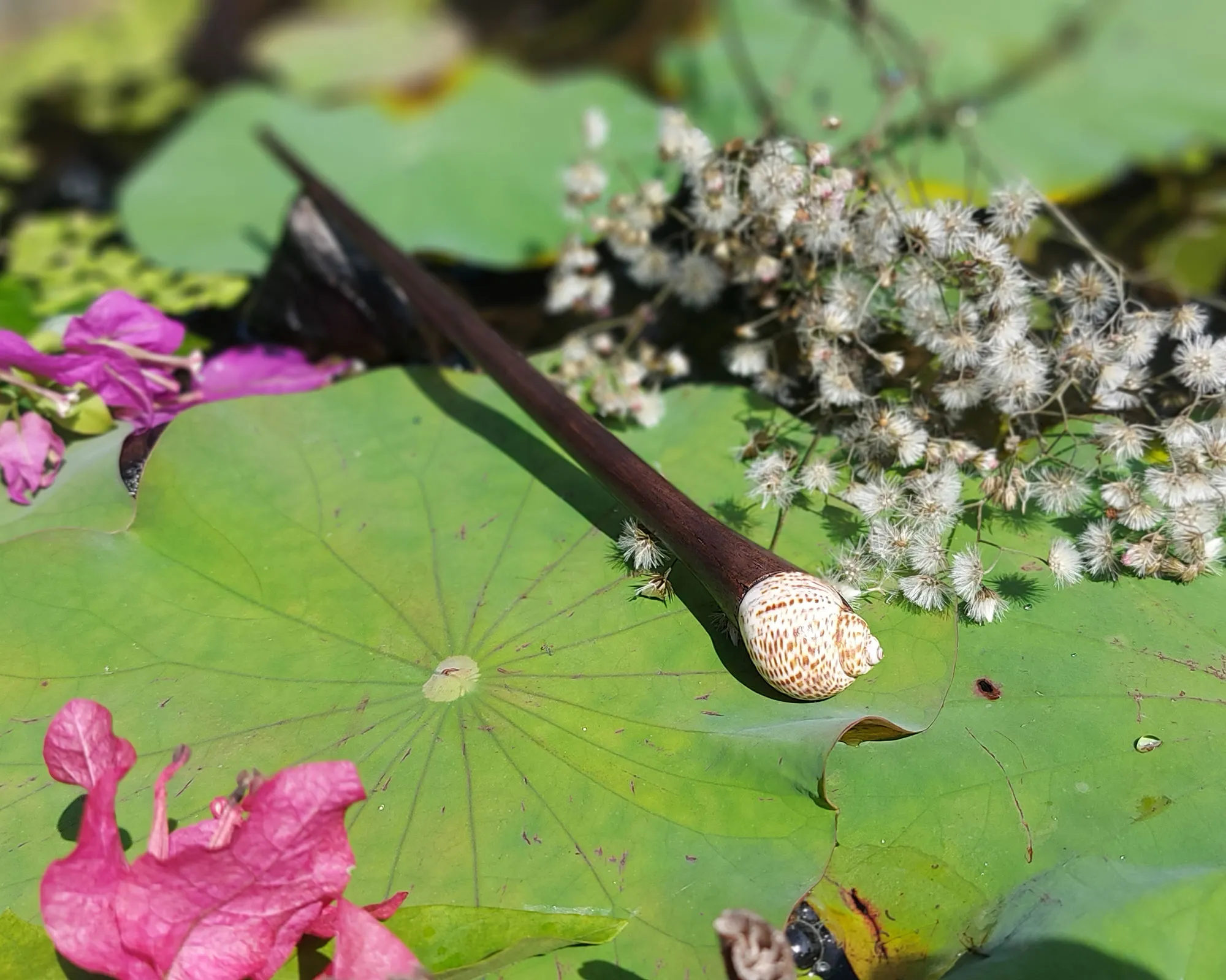 Haarnadel 'Muschelkopf hell' aus Holz, L 17 cm, Ø 2 cm