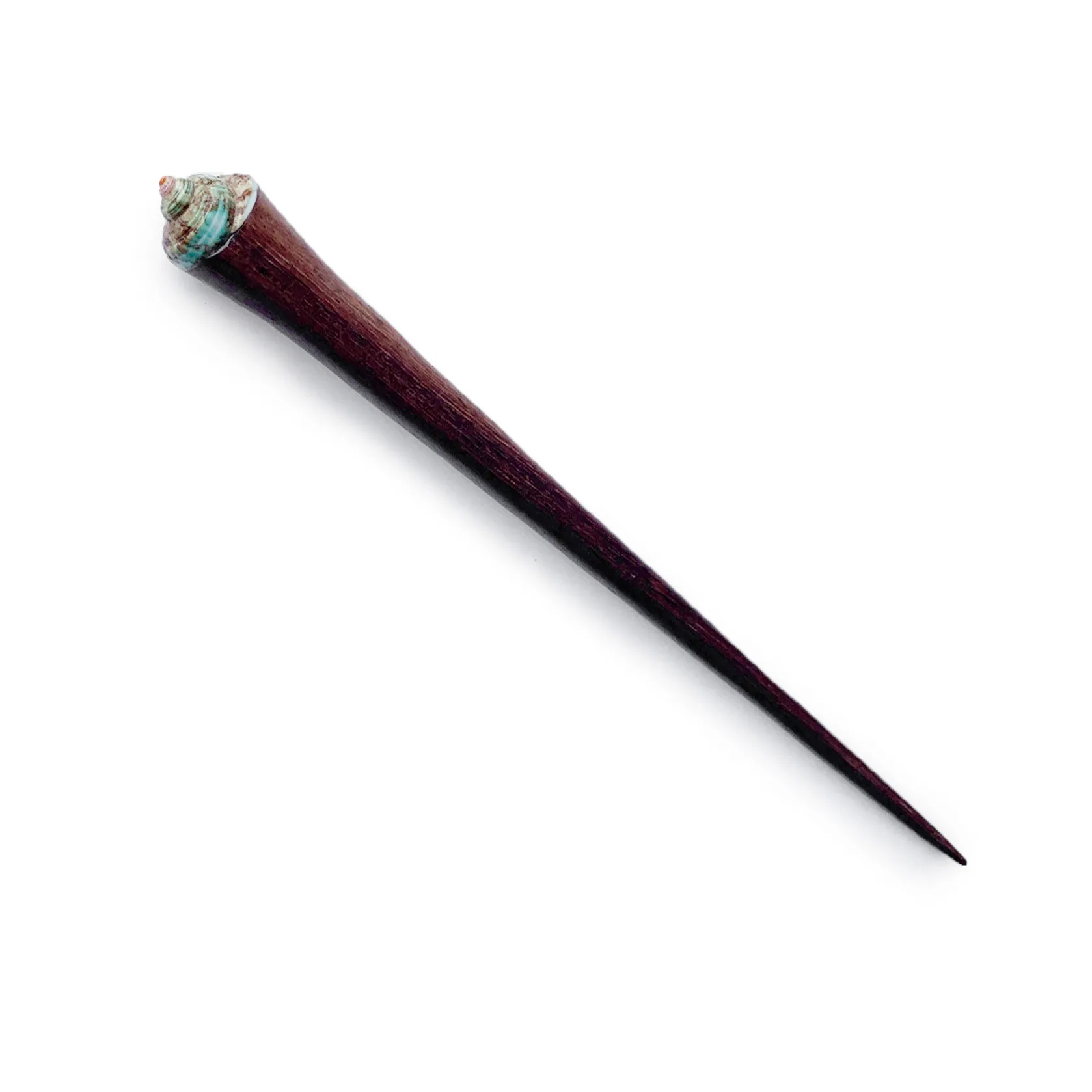 Haarnadel 'Muschelkopf grün' aus Holz, L 17 cm, Ø 2 cm