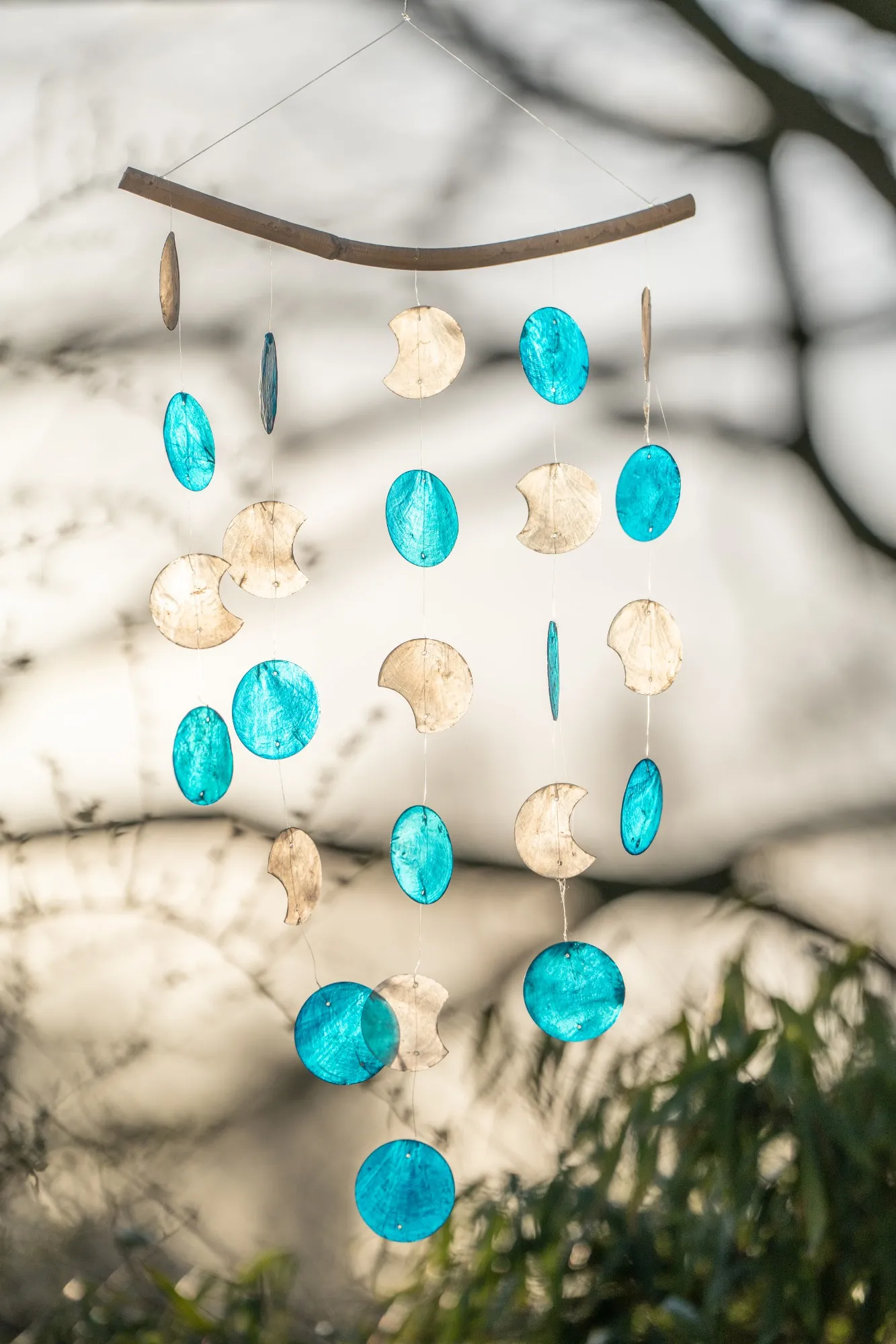 Windspiel 'Mond und Eclipse', blau, weiß, H 50 cm, B 30 cm