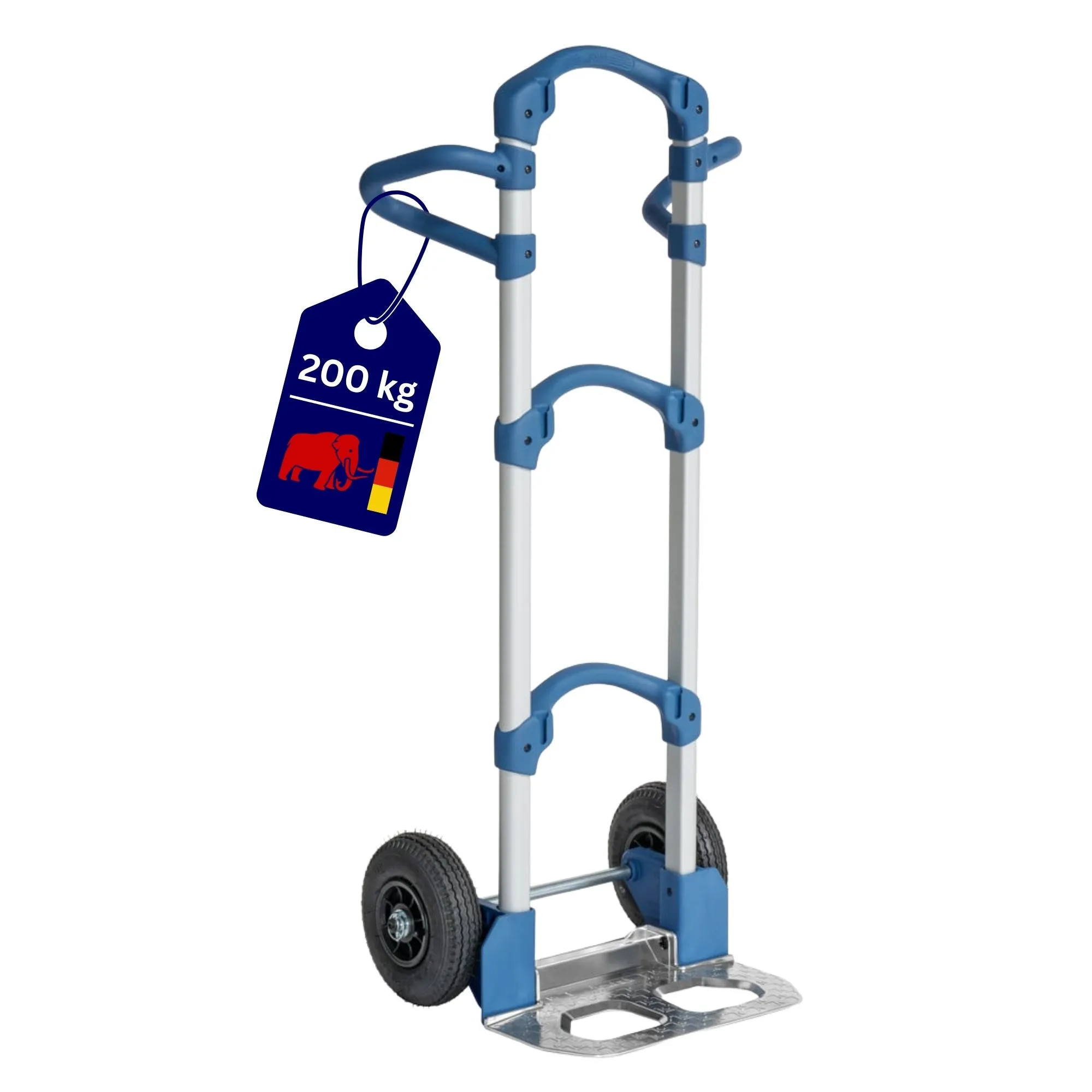 Fetra Alu-Kompaktkarre WUPPI mit Klappschaufel & Luftbereifung | Traglast 200kg | Silber-Blau