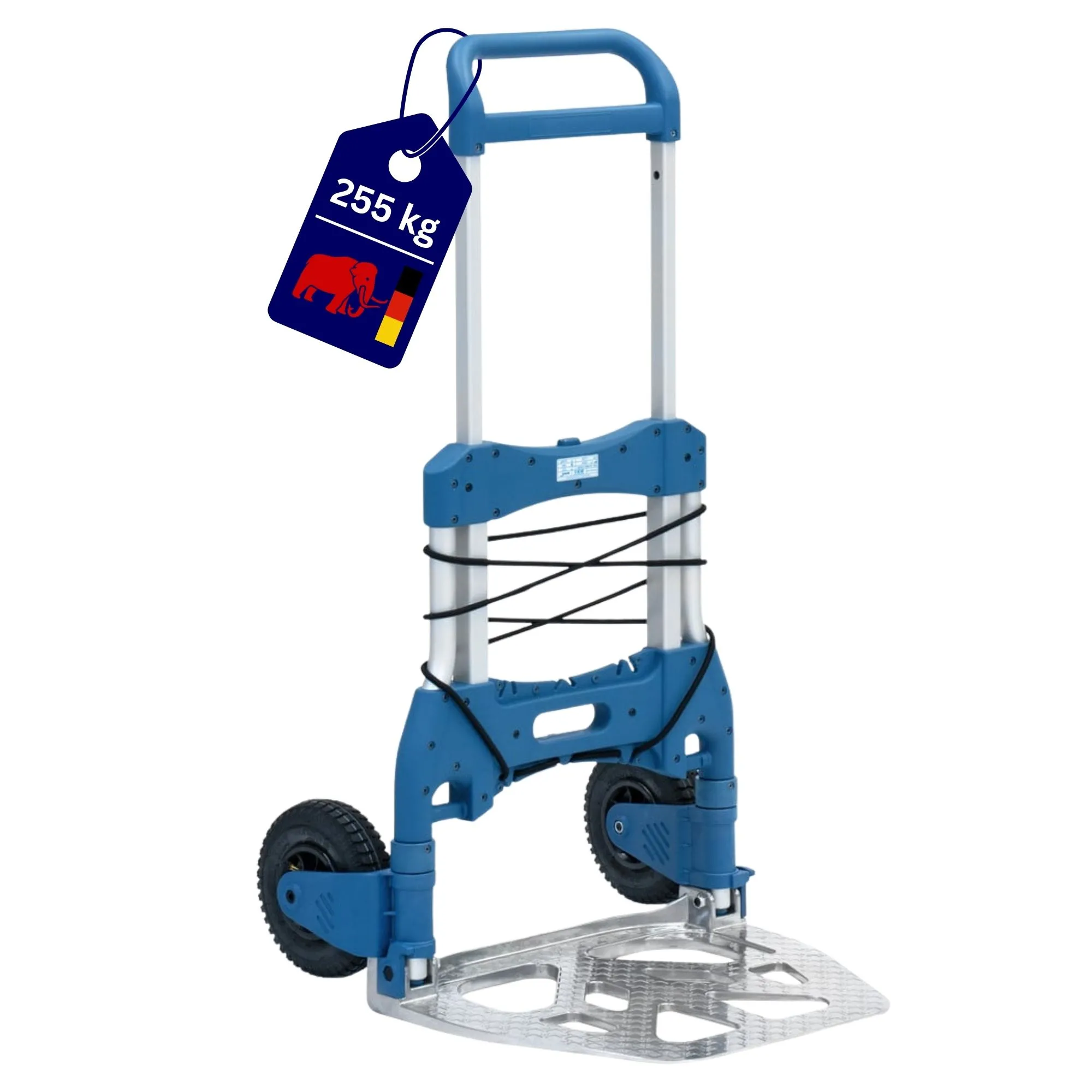 Fetra Alu-Paketroller mit extra großer klappbarer Schaufel & Luftbereifung | Traglast 255kg | Silber