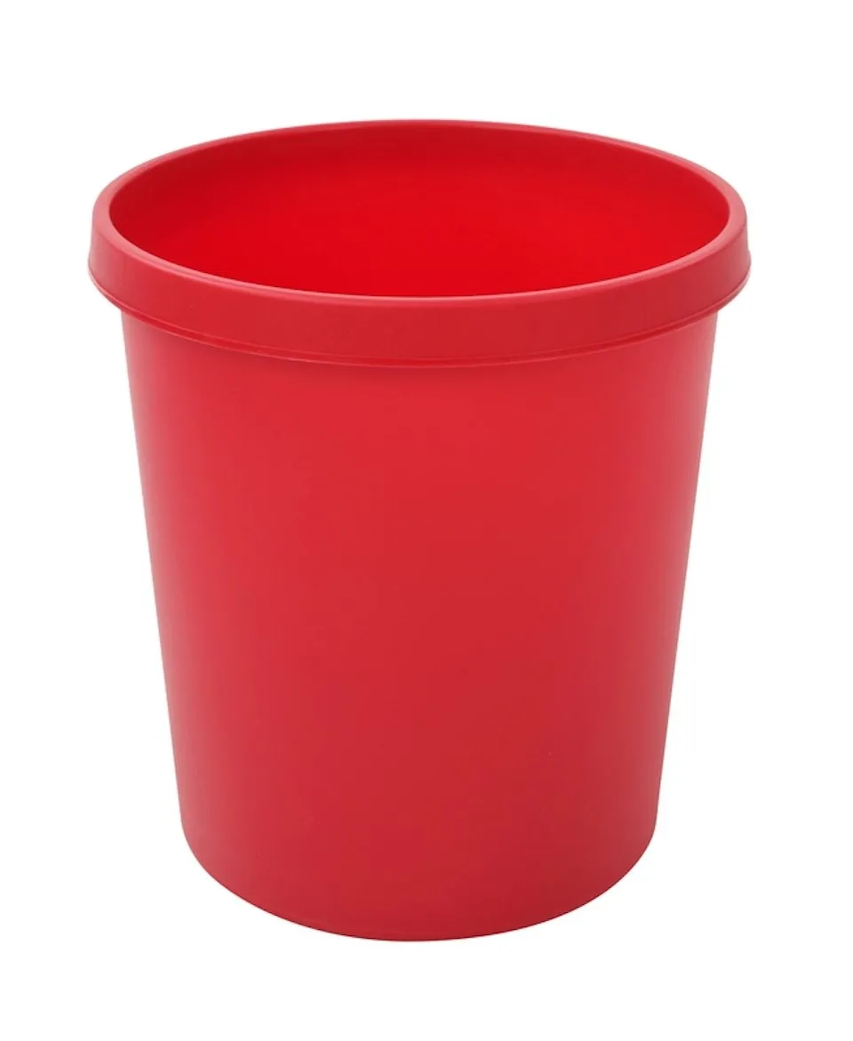 Klassischer runder Kunststoff Papierkorb | 18 Liter, HxBxT 32x31x31cm | Rot