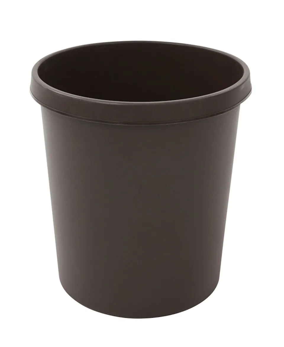 Klassischer runder Kunststoff Papierkorb | 18 Liter, HxBxT 32x31x31cm | Braun