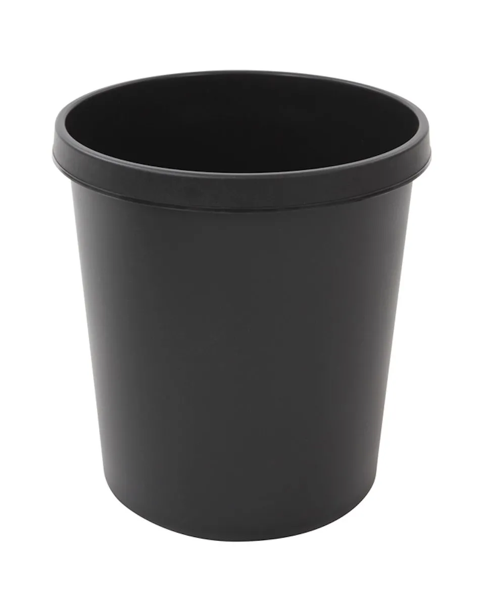 Klassischer runder Kunststoff Papierkorb | 18 Liter, HxBxT 32x31x31cm | Schwarz