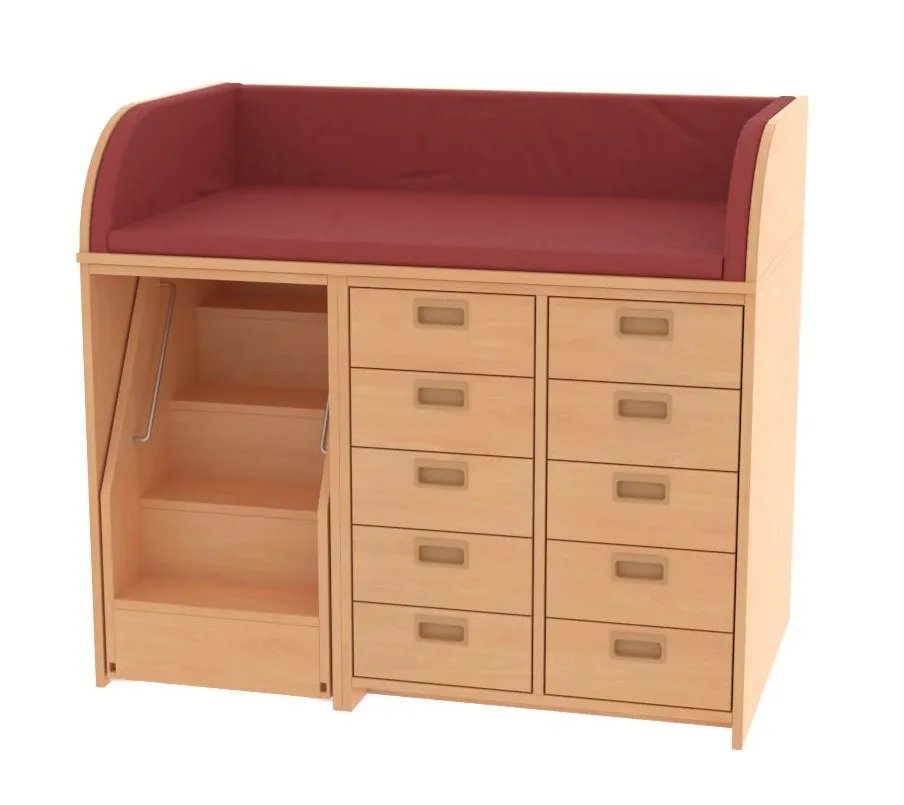 Baum & Hien Wickelkommode mit 10 Schüben und ausziehbarer Treppe