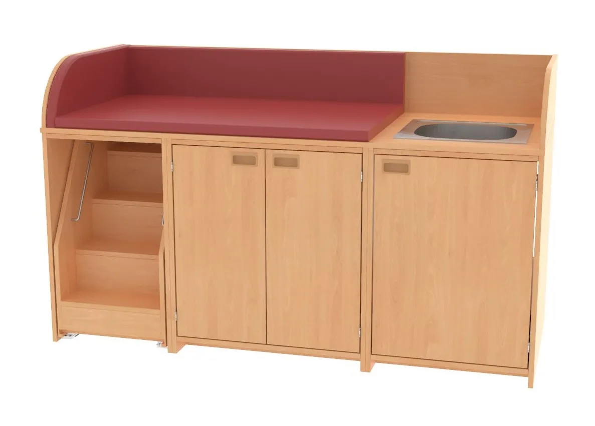 Baum & Hien Wickelkommode mit Waschbecken, 3 Türen und ausziehbarer Treppe